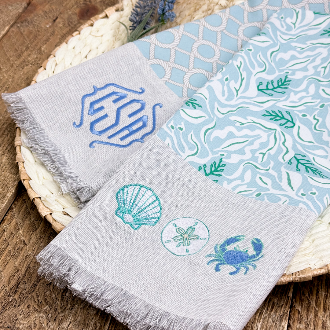 machine embroidery:  personalized tea towels