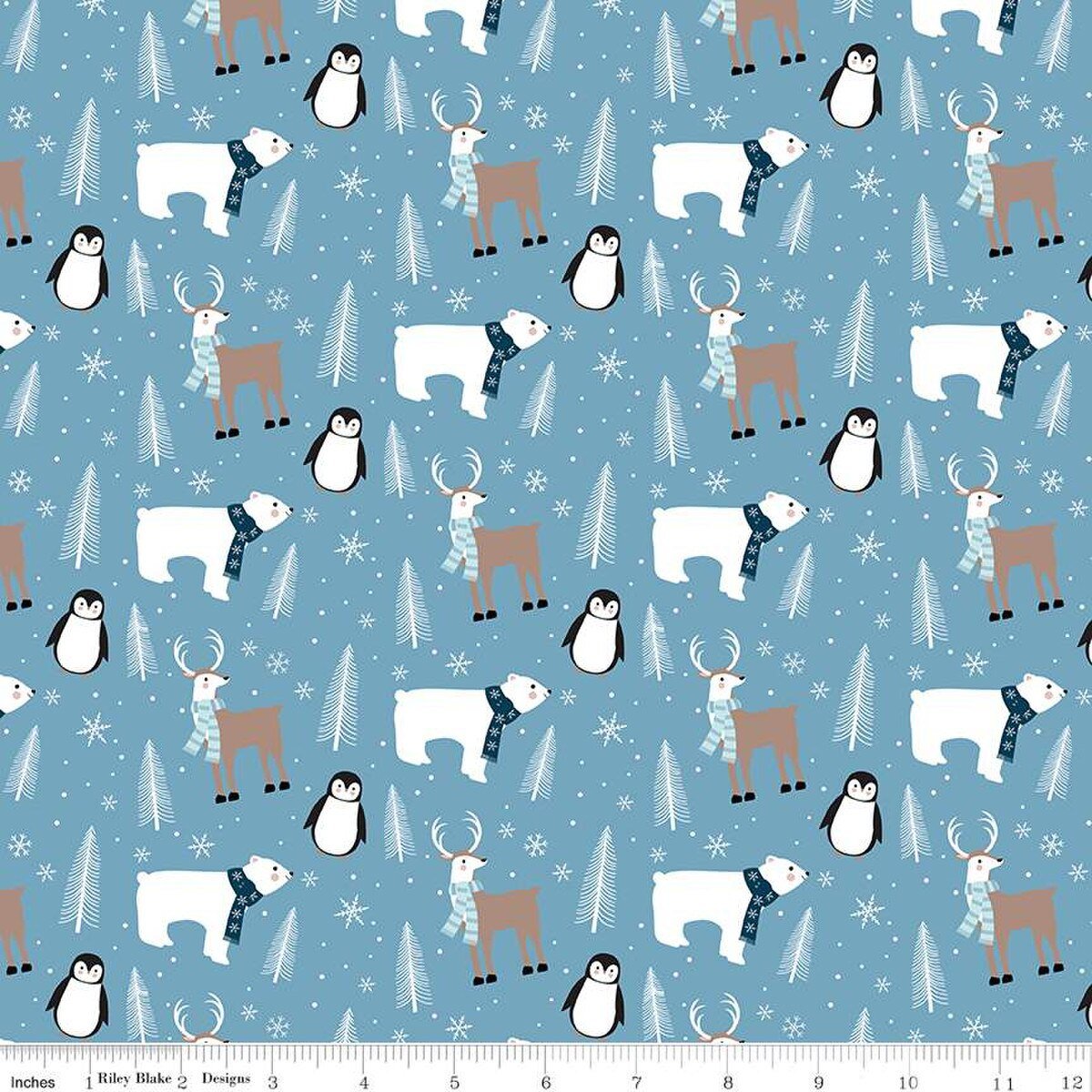 Designer Flannel - Winter Magic - Winter Animals - Blue