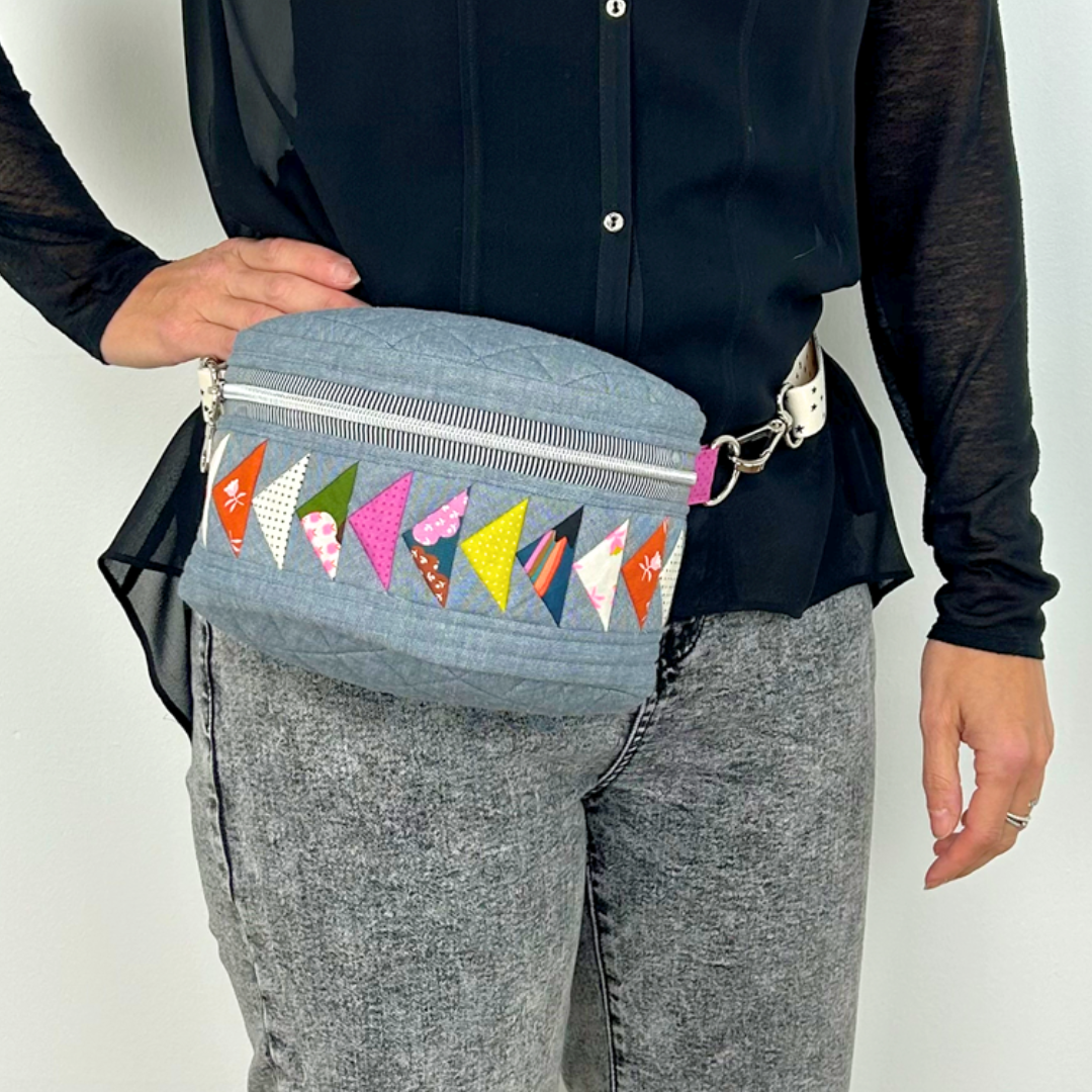 flying geese belt bag - cutting session