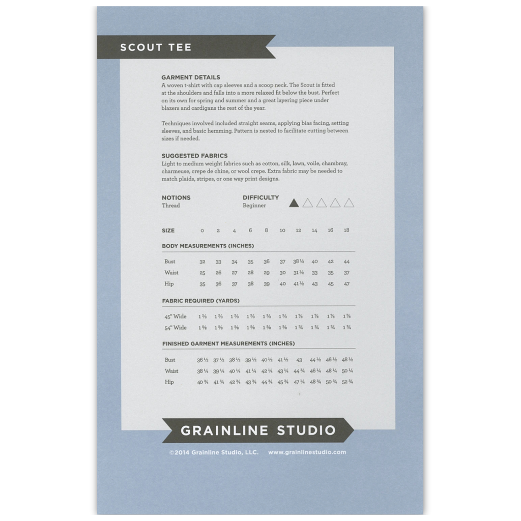 Grainline Studios - Scout Tee - Sizes 0 - 18