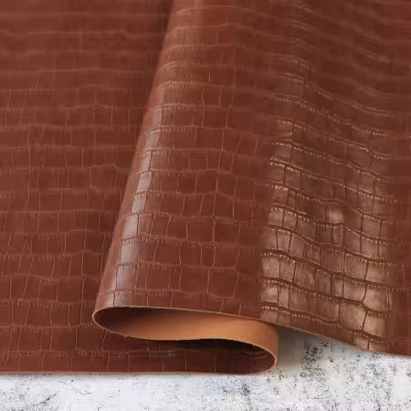 Sallie Tomato Faux Crocodile Leather - Saddle Brown - 1/2 yd
