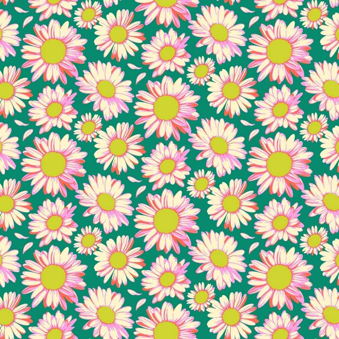 Daisy Crush Rayon - Sunshine Daisies - Emerald
