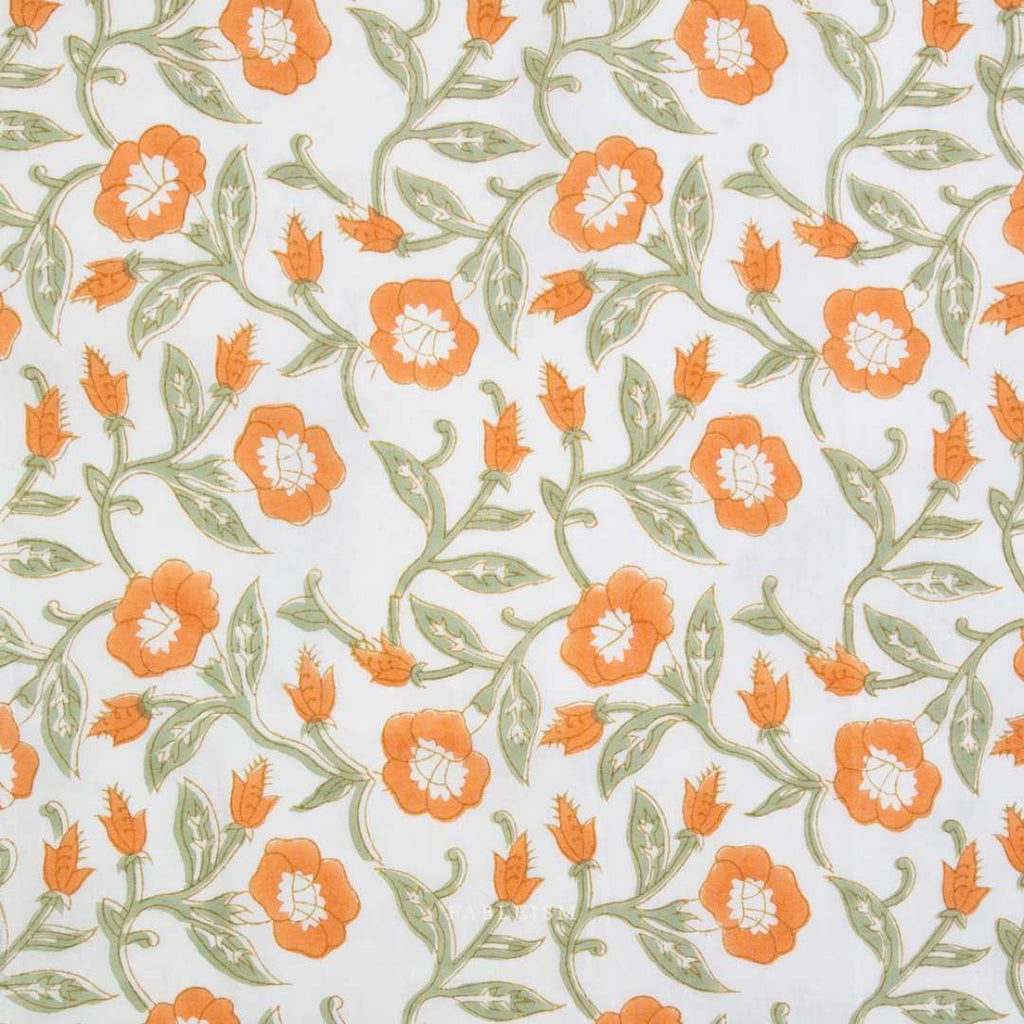 Fableism Indian Block Print - Trumpet Vines - Sage