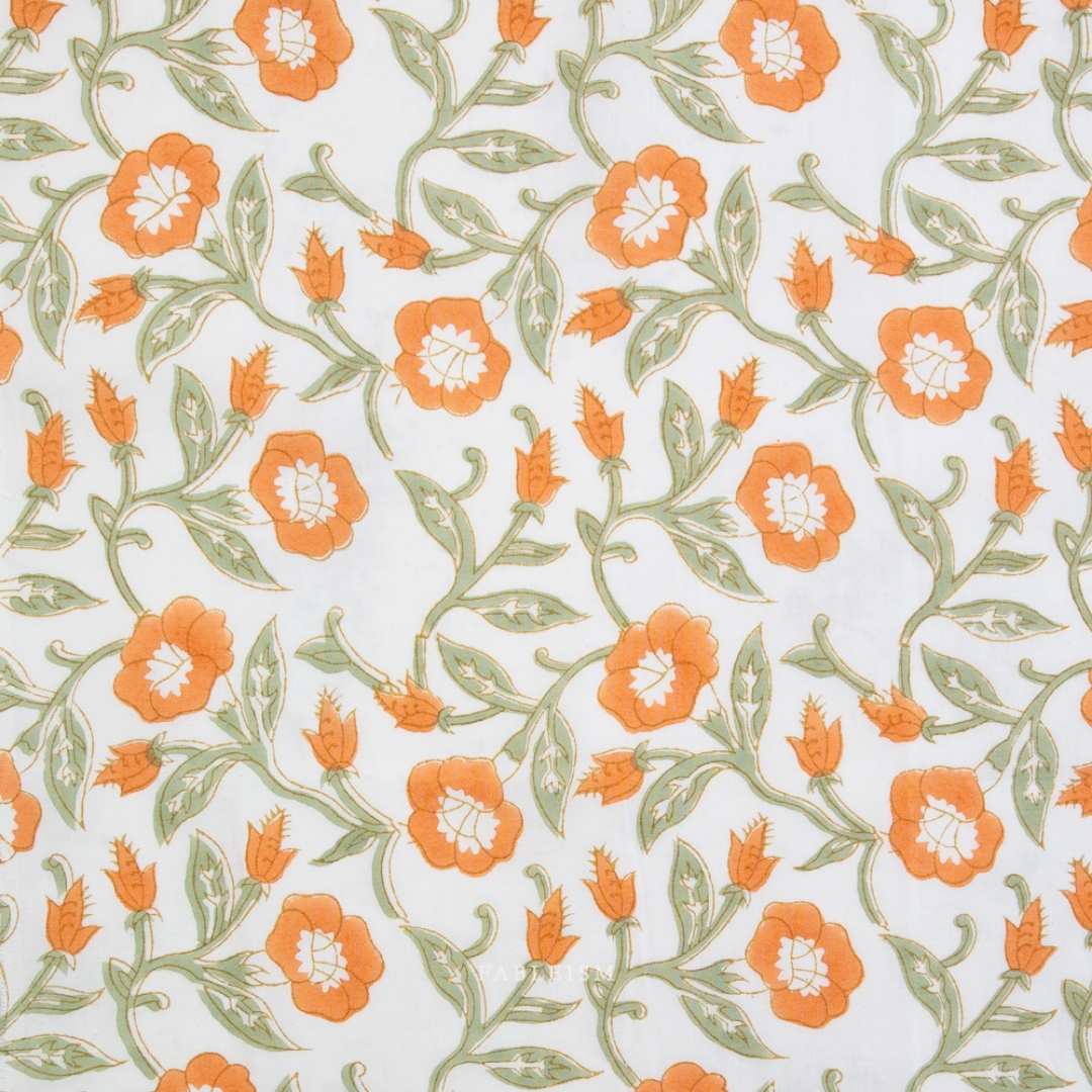 Fableism Indian Block Print - Trumpet Vines - Sage