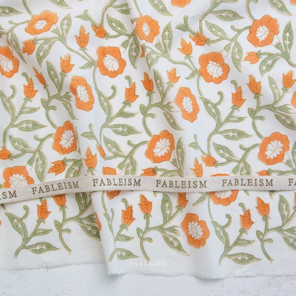 Fableism Indian Block Print - Trumpet Vines - Sage