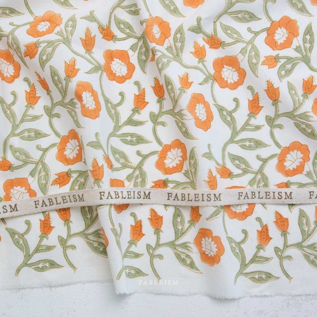 Fableism Indian Block Print - Trumpet Vines - Sage
