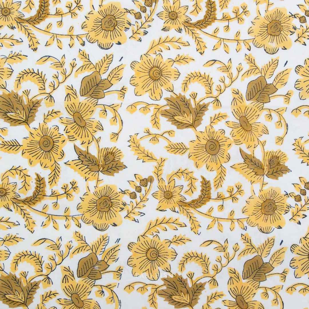 Fableism Indian Block Print - Country Floral - Yellow
