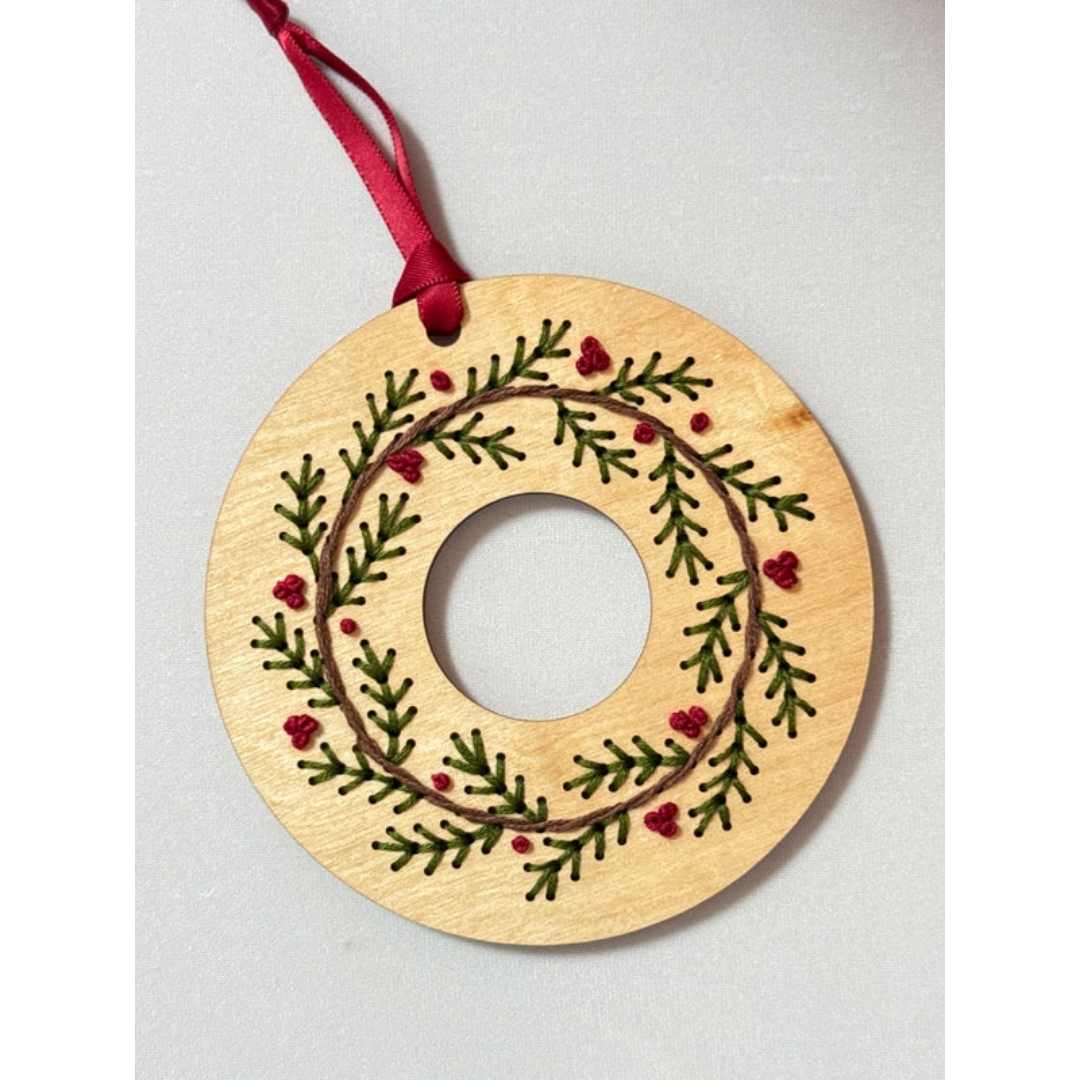 Pine Wreath Ornament Embroidery Kit