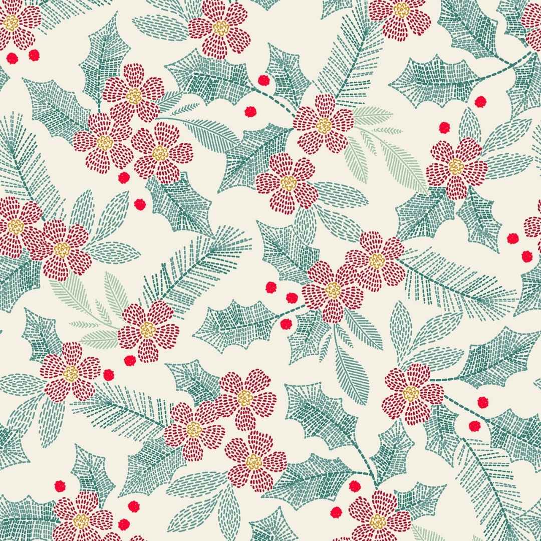Holiday Stitches - Stitched Holly - Cream