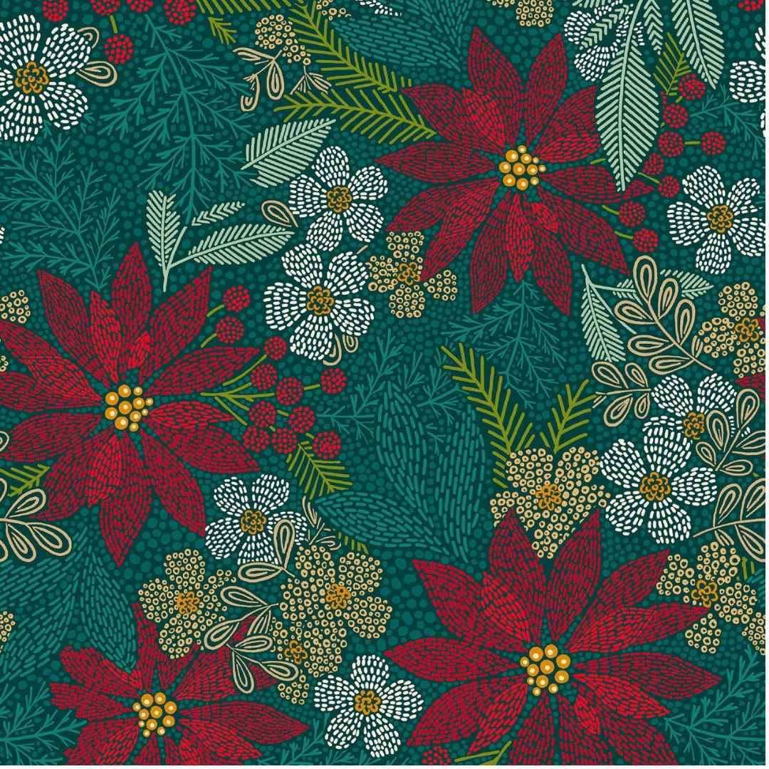 Holiday Stitches - Stitched Christmas Floral - Deep Green