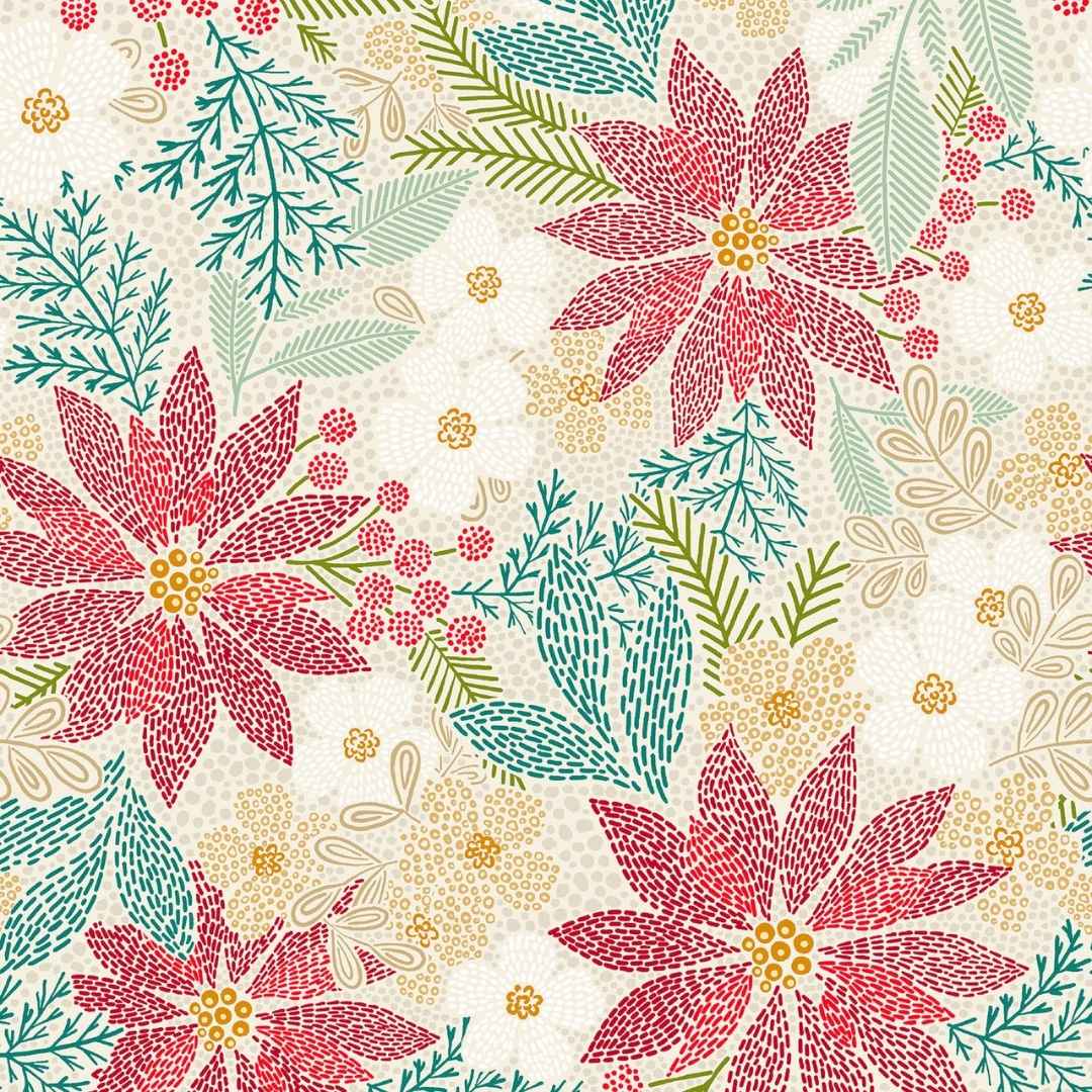 Holiday Stitches - Stitched Christmas Floral - Cream