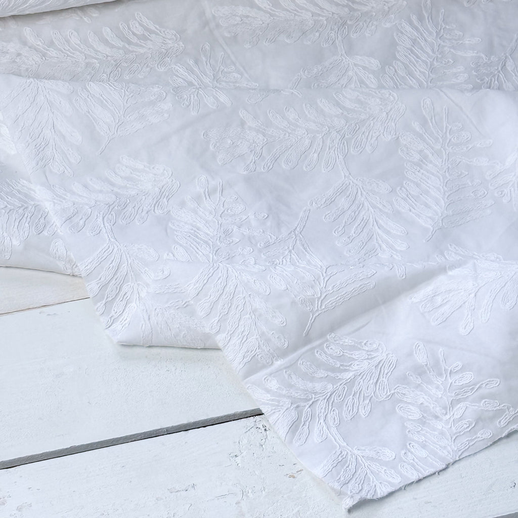 Embroidered Palms Cotton - White