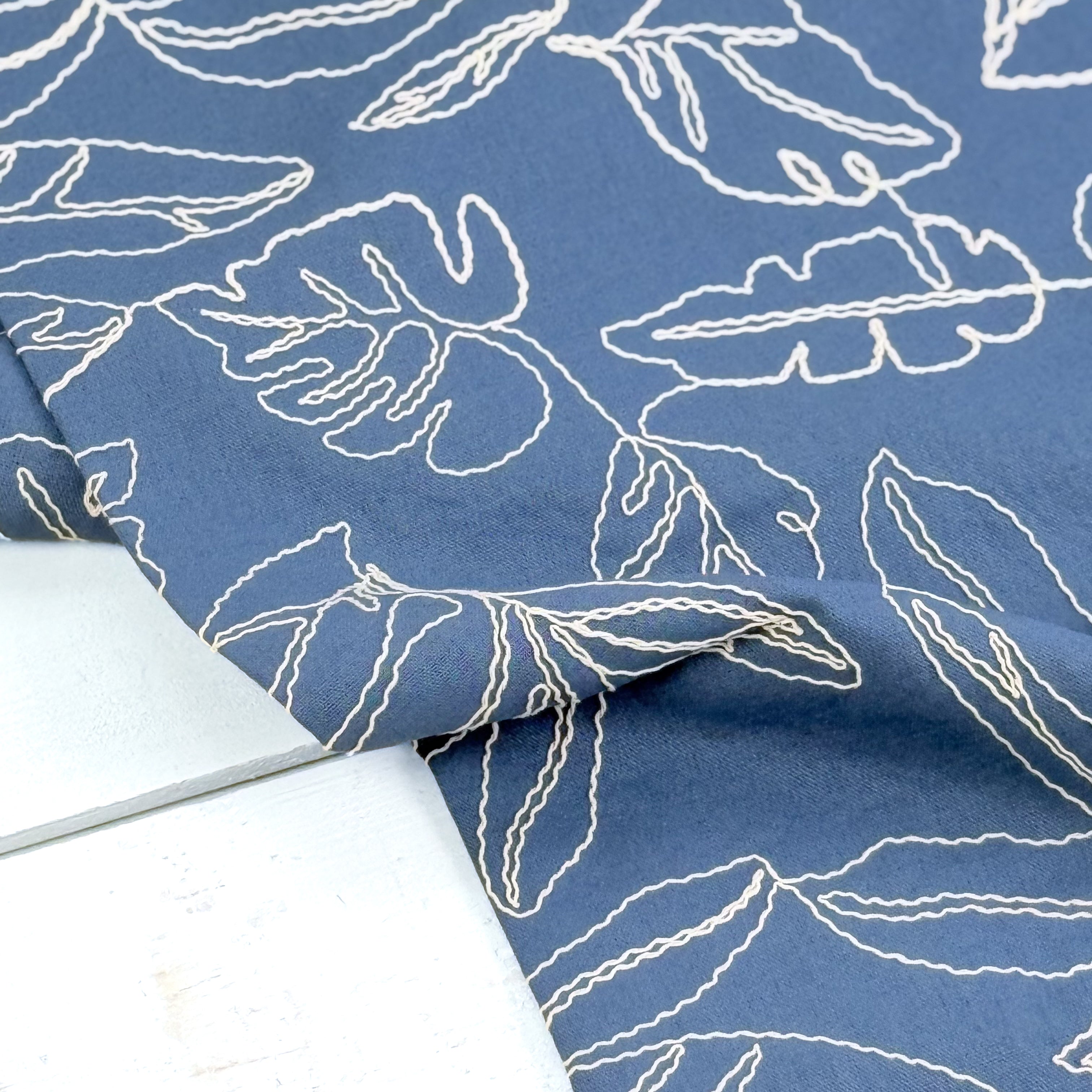 Capri Embroidered Linen Blend - Denim