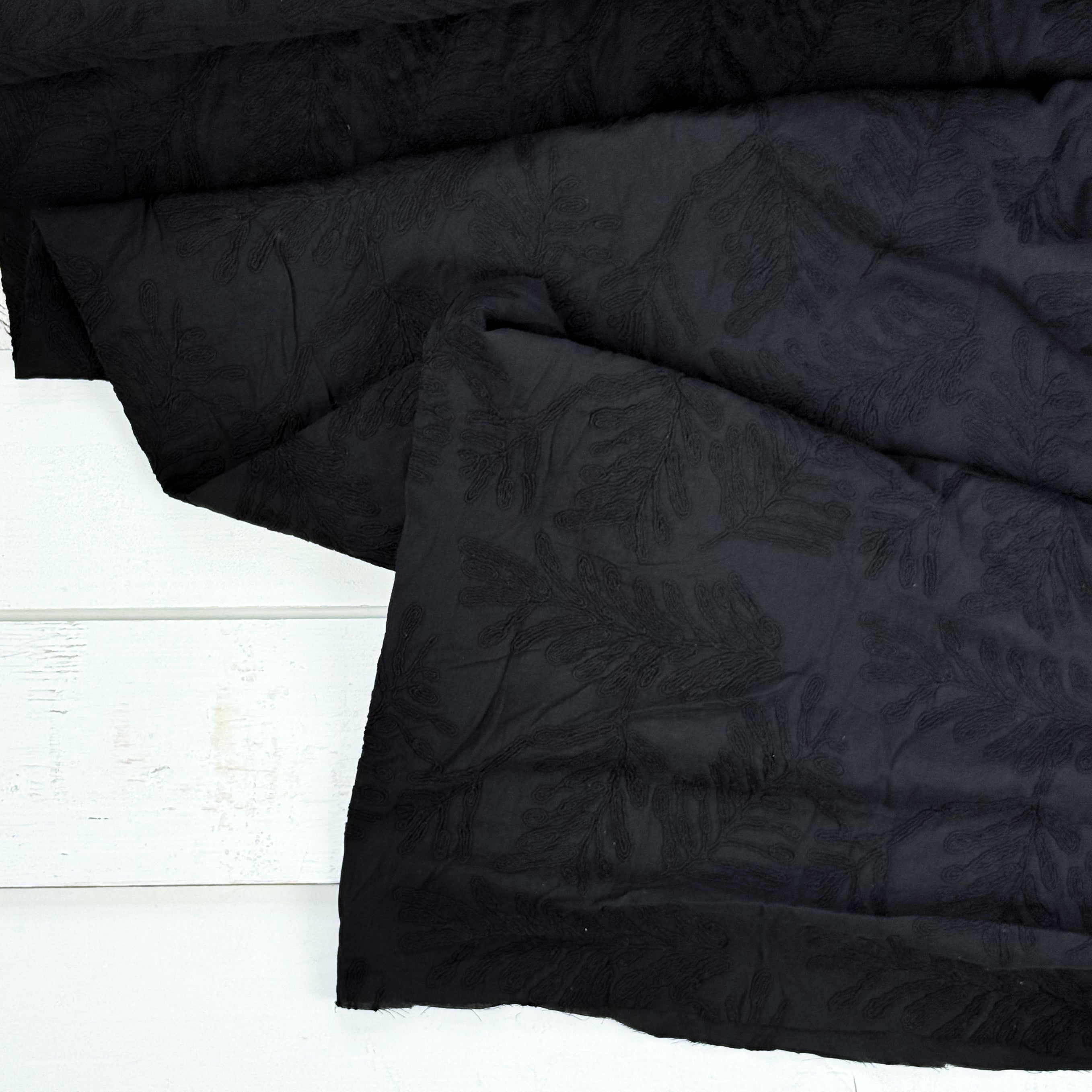 Embroidered Palms Cotton - Black
