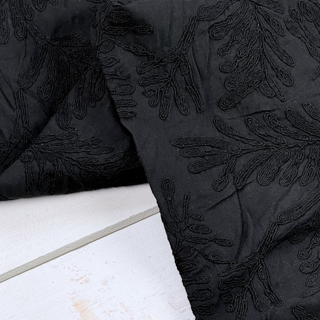 Embroidered Palms Cotton - Black