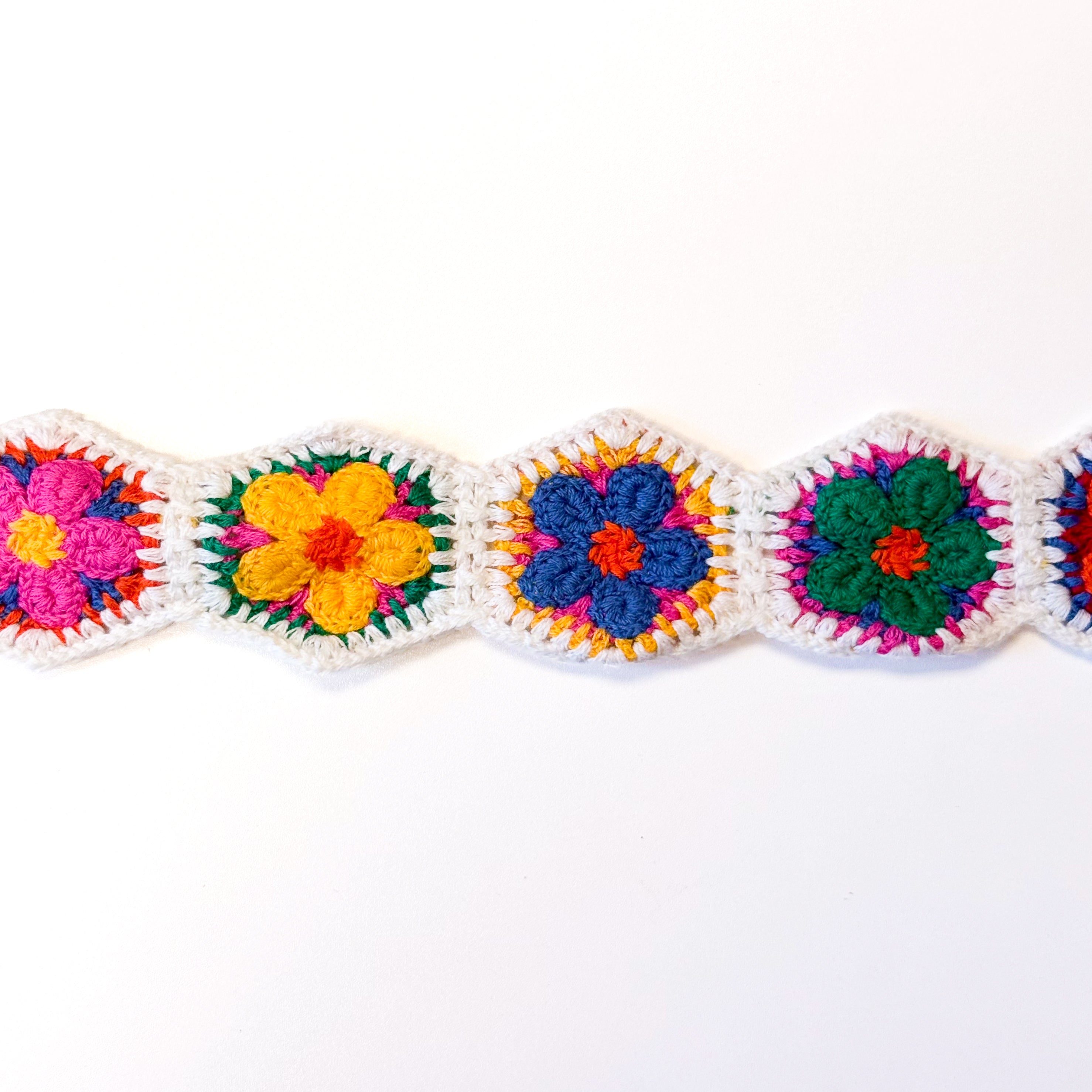 Crochet Floral Trim - 2.3" Wide - Hexagonal - White