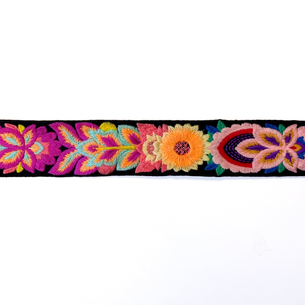 Embroidered Floral Trim - 2" Wide - Black
