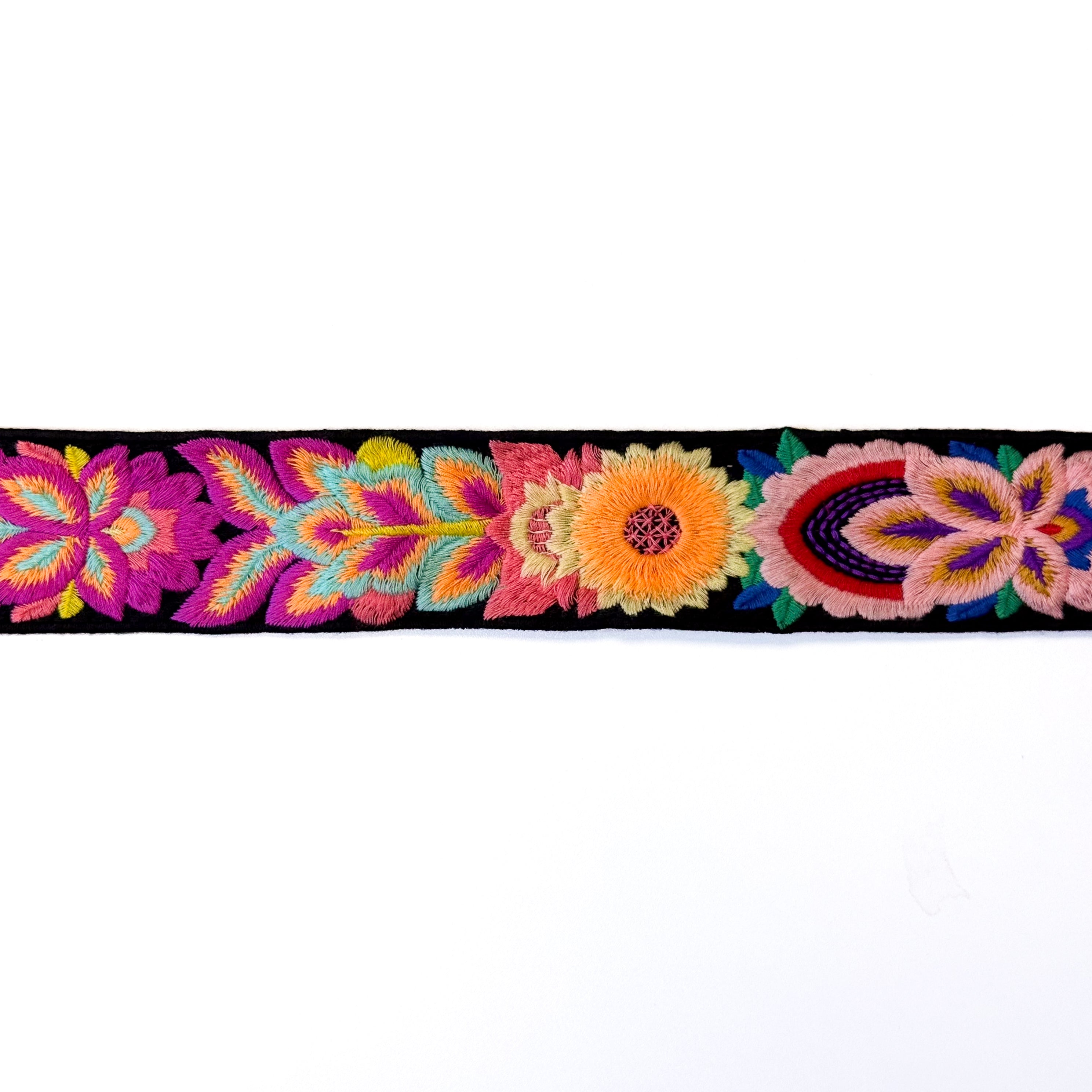 Embroidered Floral Trim - 2" Wide - Black