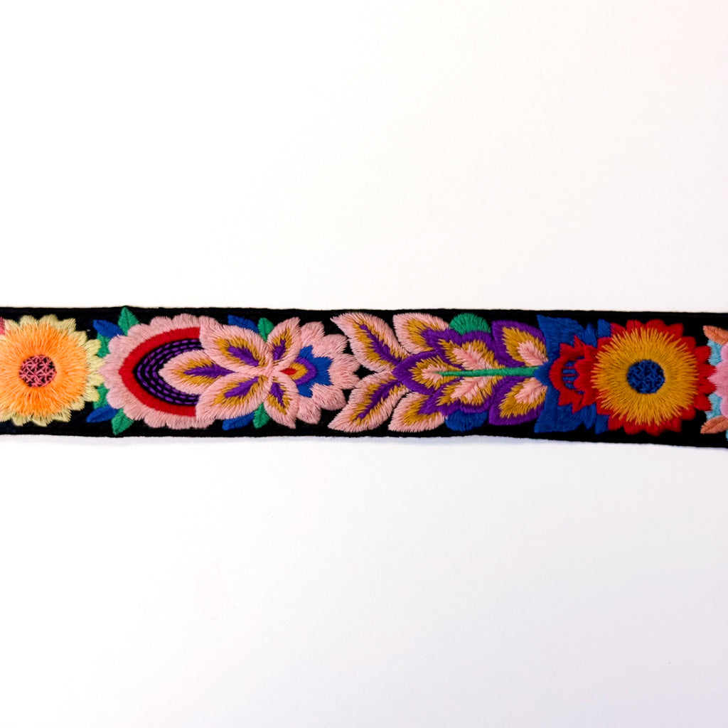 Embroidered Floral Trim - 2" Wide - Black