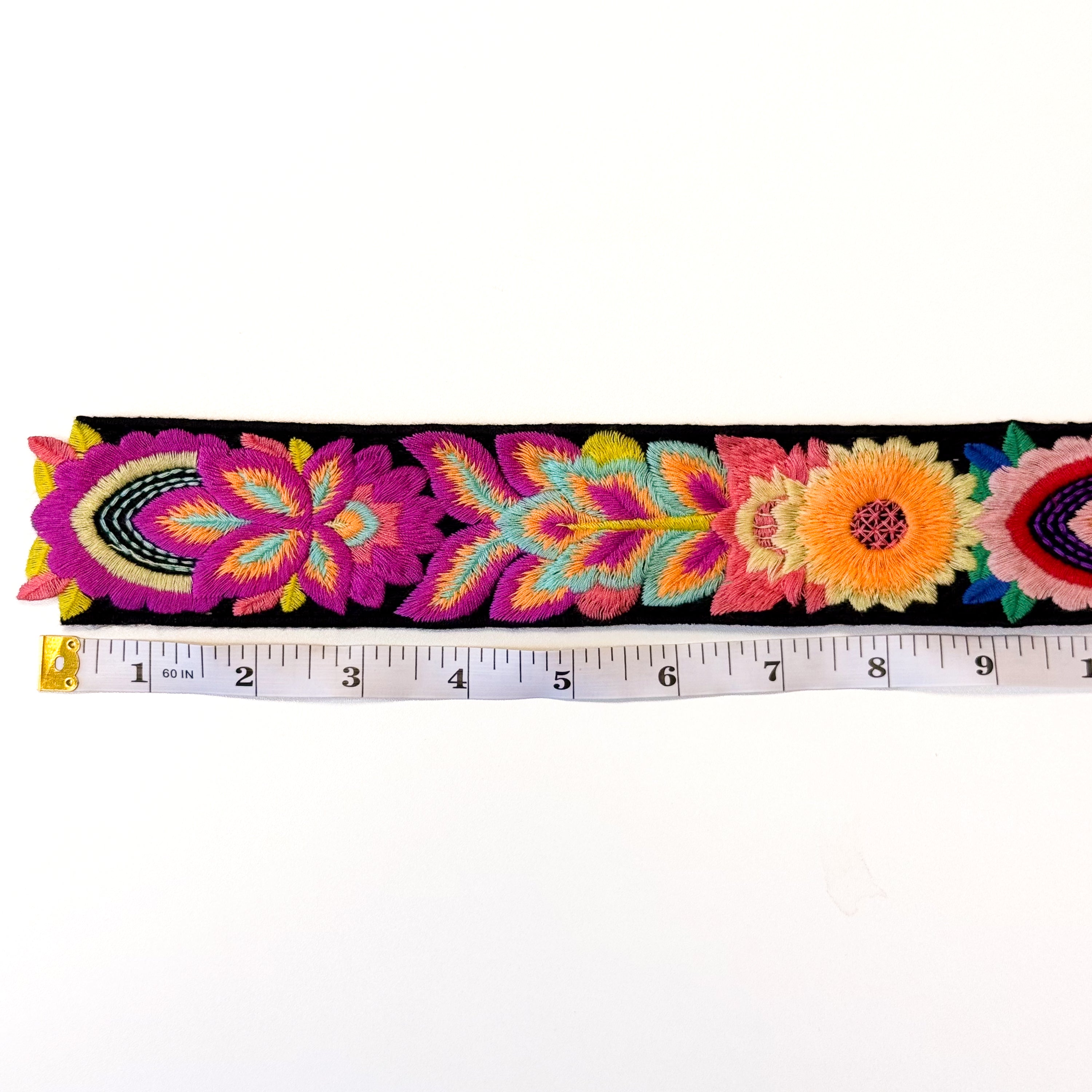 Embroidered Floral Trim - 2" Wide - Black
