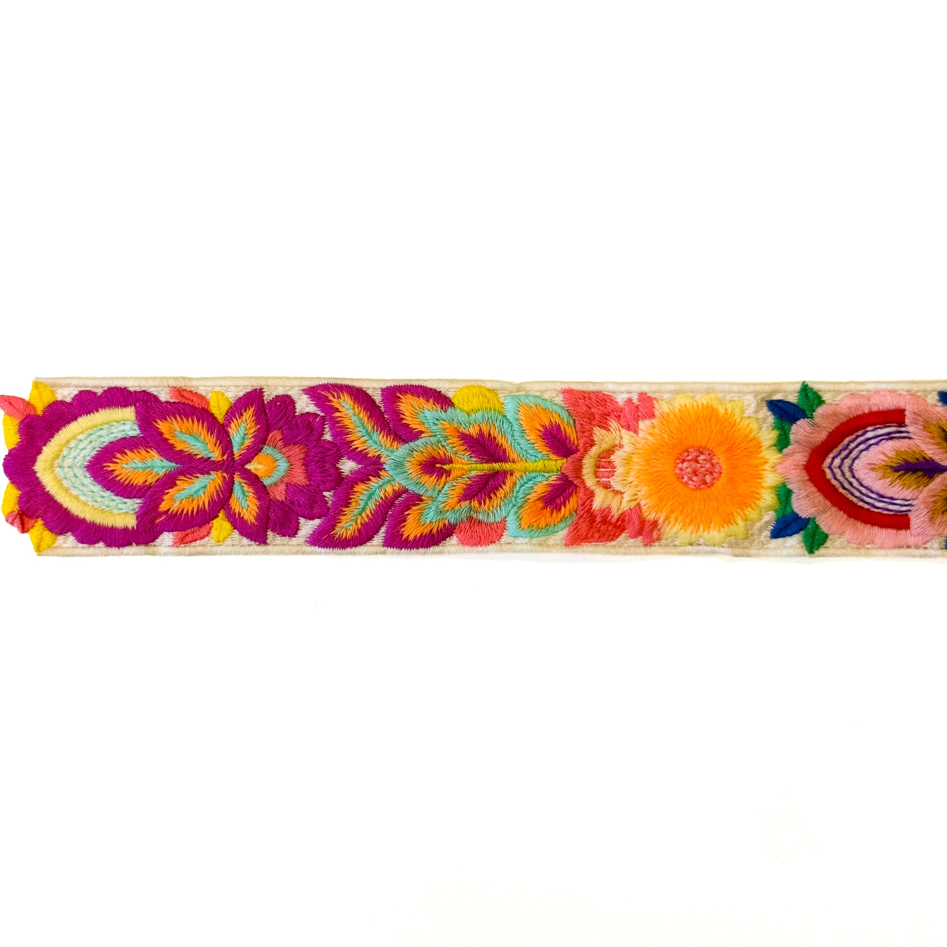 Embroidered Floral Trim - 2" Wide - White