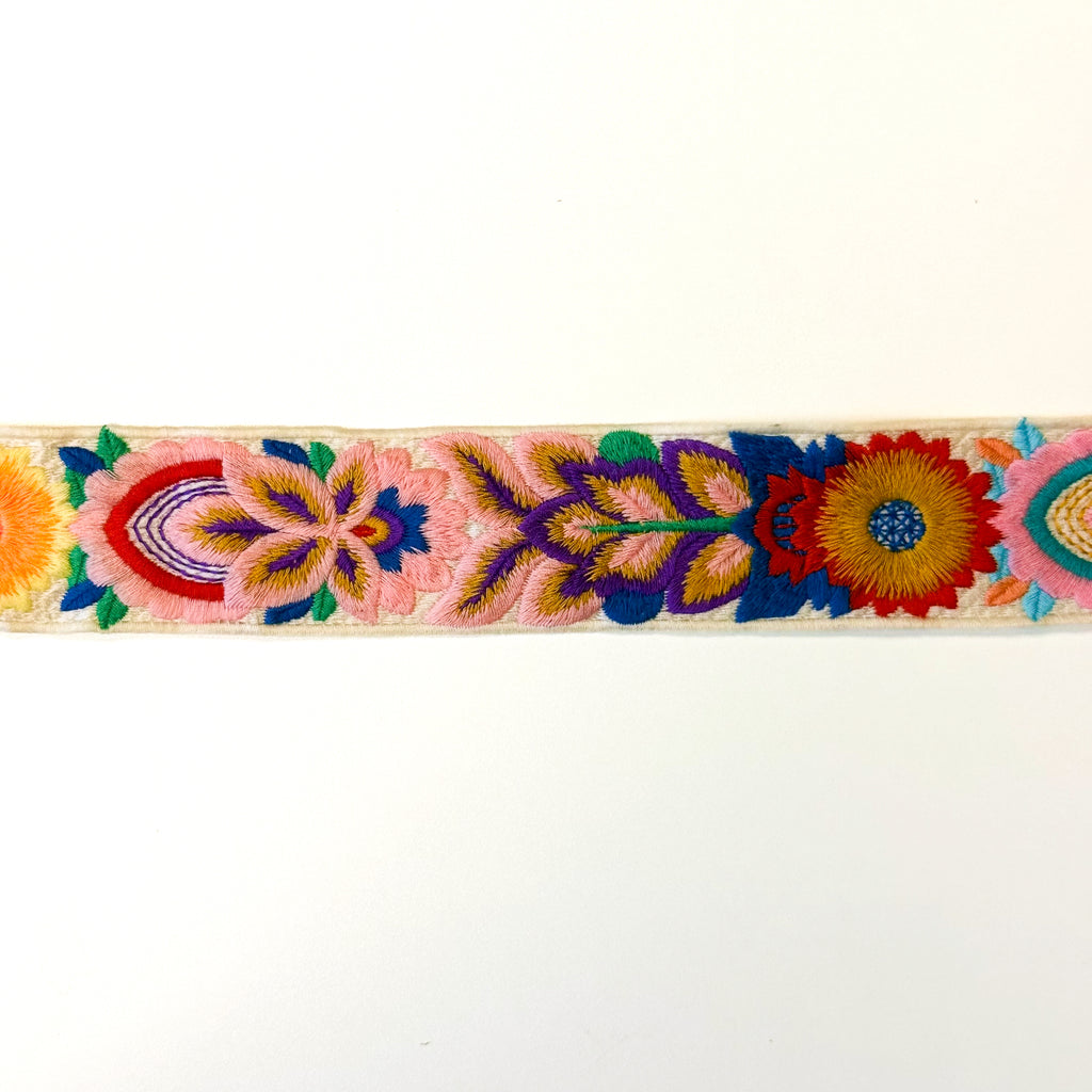 Embroidered Floral Trim - 2" Wide - White