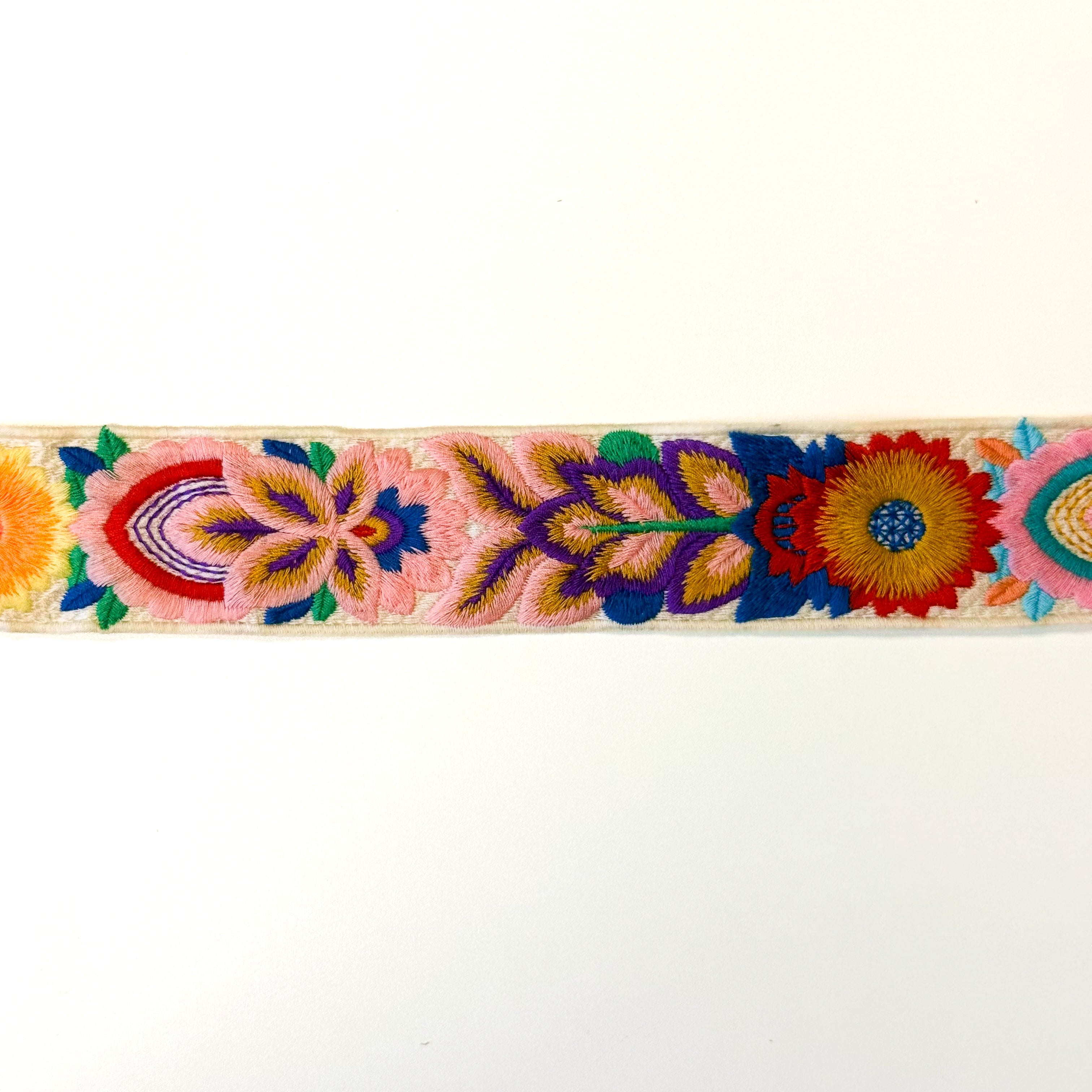 Embroidered Floral Trim - 2" Wide - White