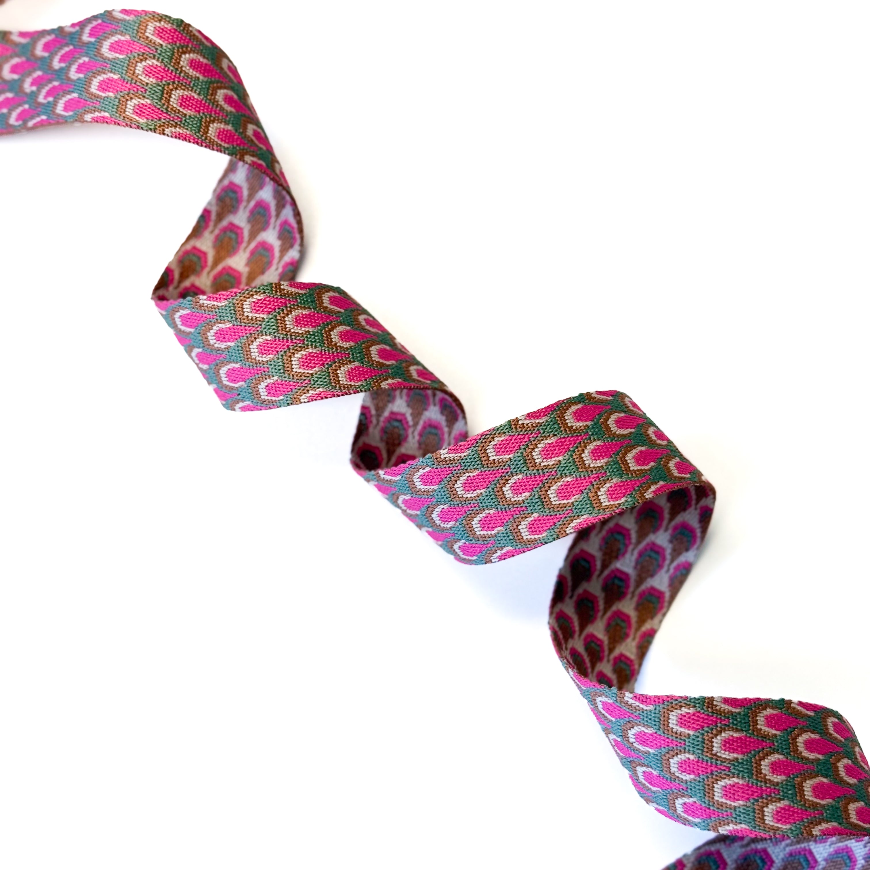Peacock Print Webbing - 1-1/2" wide - Pink/Gray