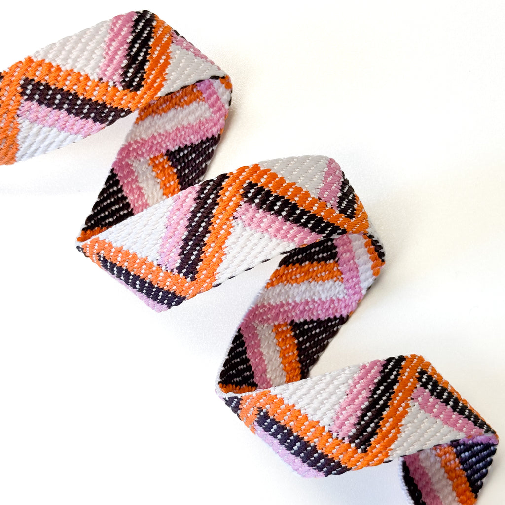 Zig-Zag Webbing - 1" wide - Pink/Orange/White
