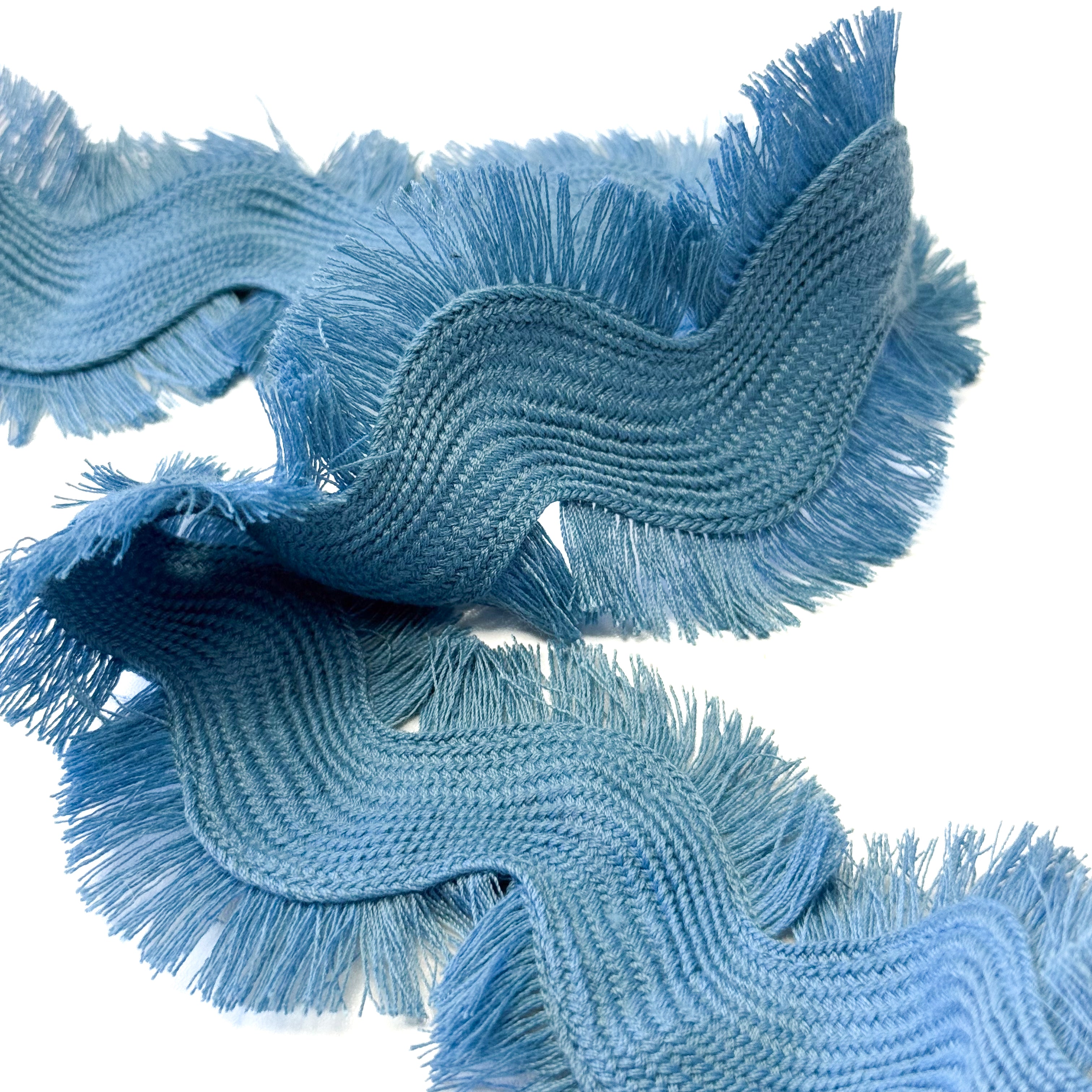 Extra Large Fringed Ric Rac Trim - Dusty Blue