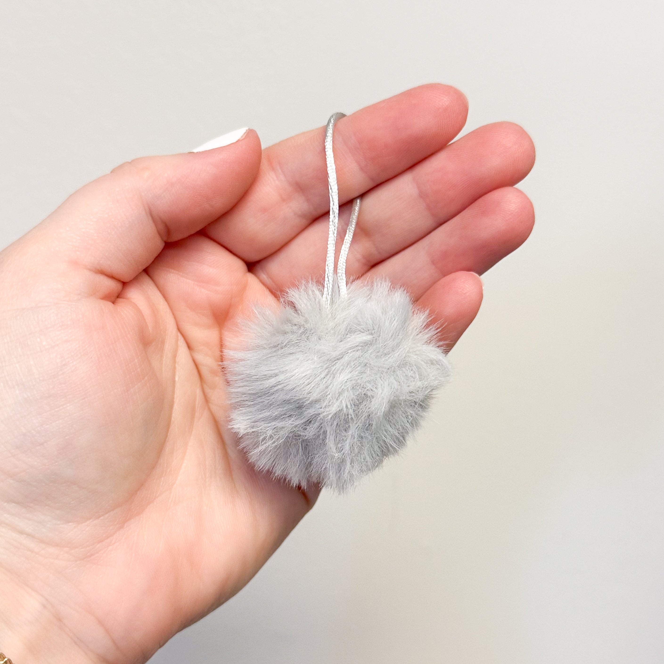 Faux Fur Round Pom Pom - Gray