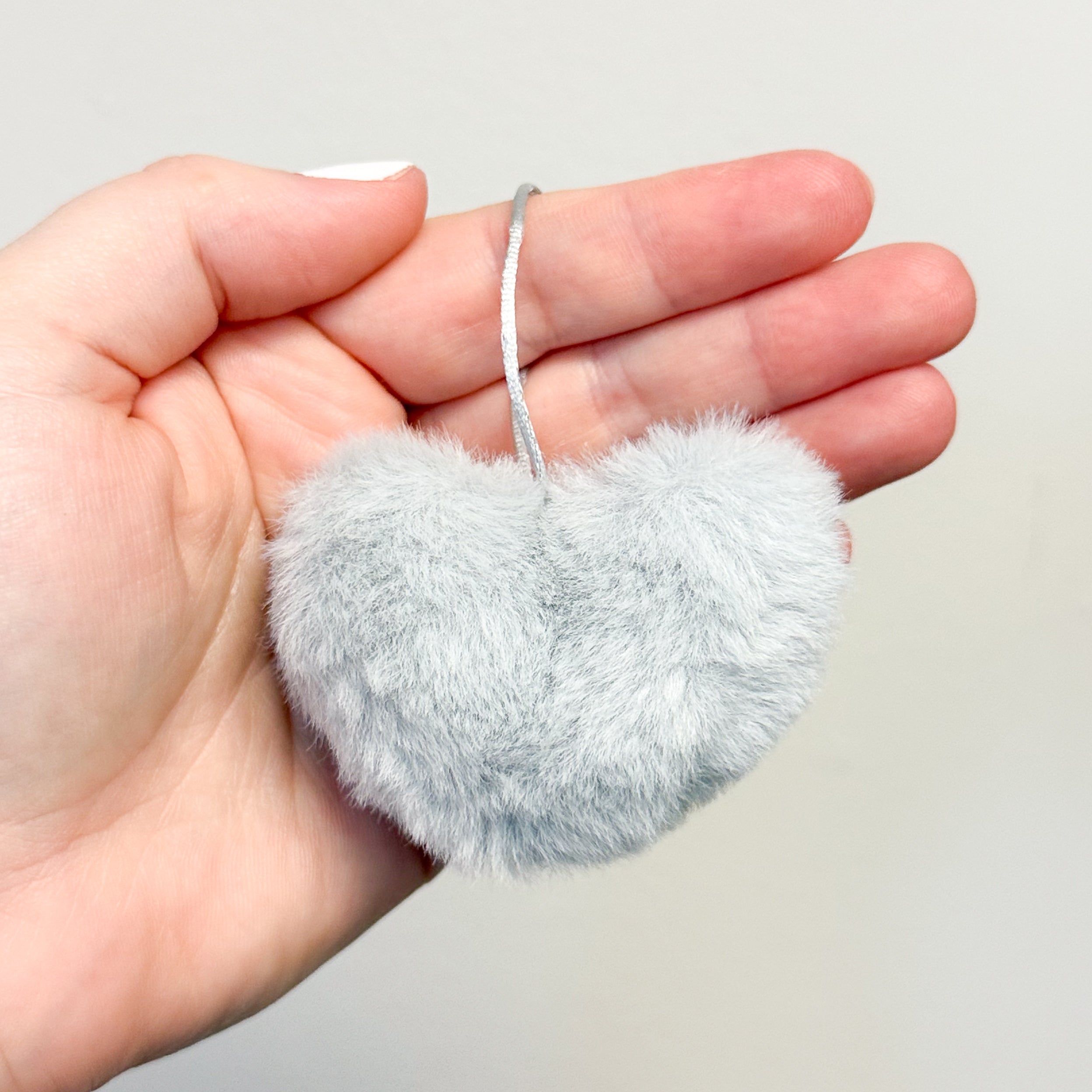 Faux Fur Heart Pom Pom - Gray