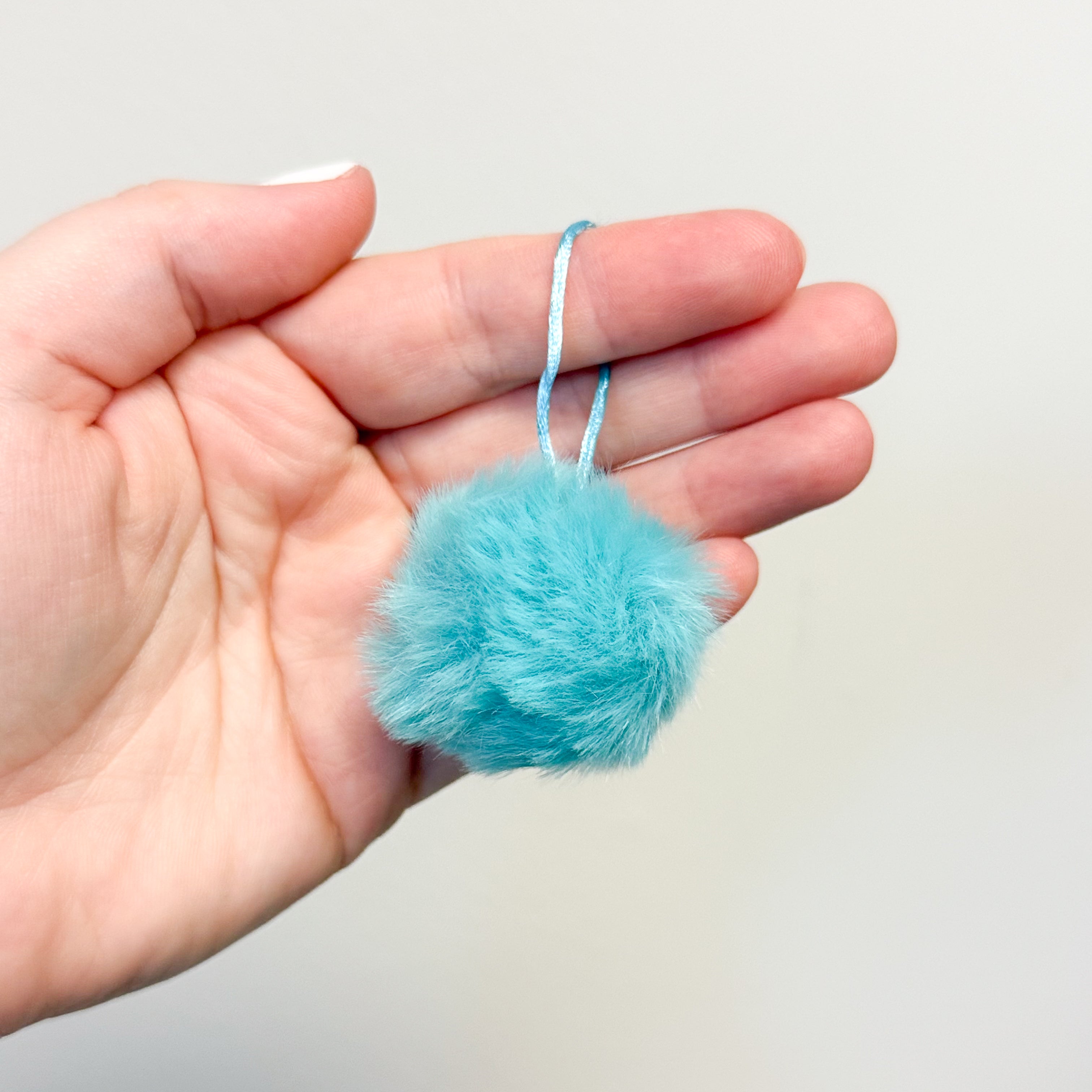 Faux Fur Round Pom Pom - Turquoise