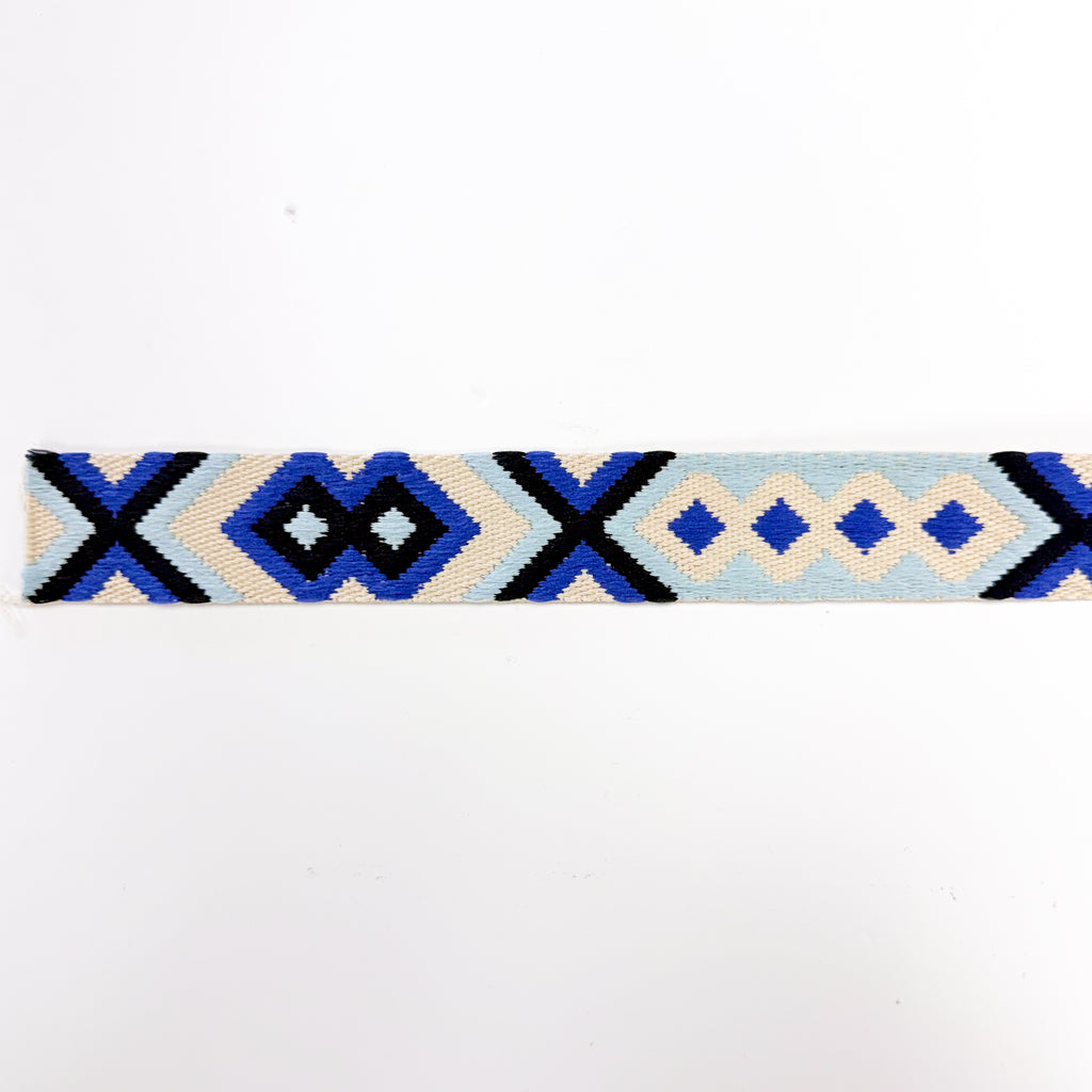 Ethnic Style Jacquard Webbing - 1-1/2" - Blue/Navy/Cream