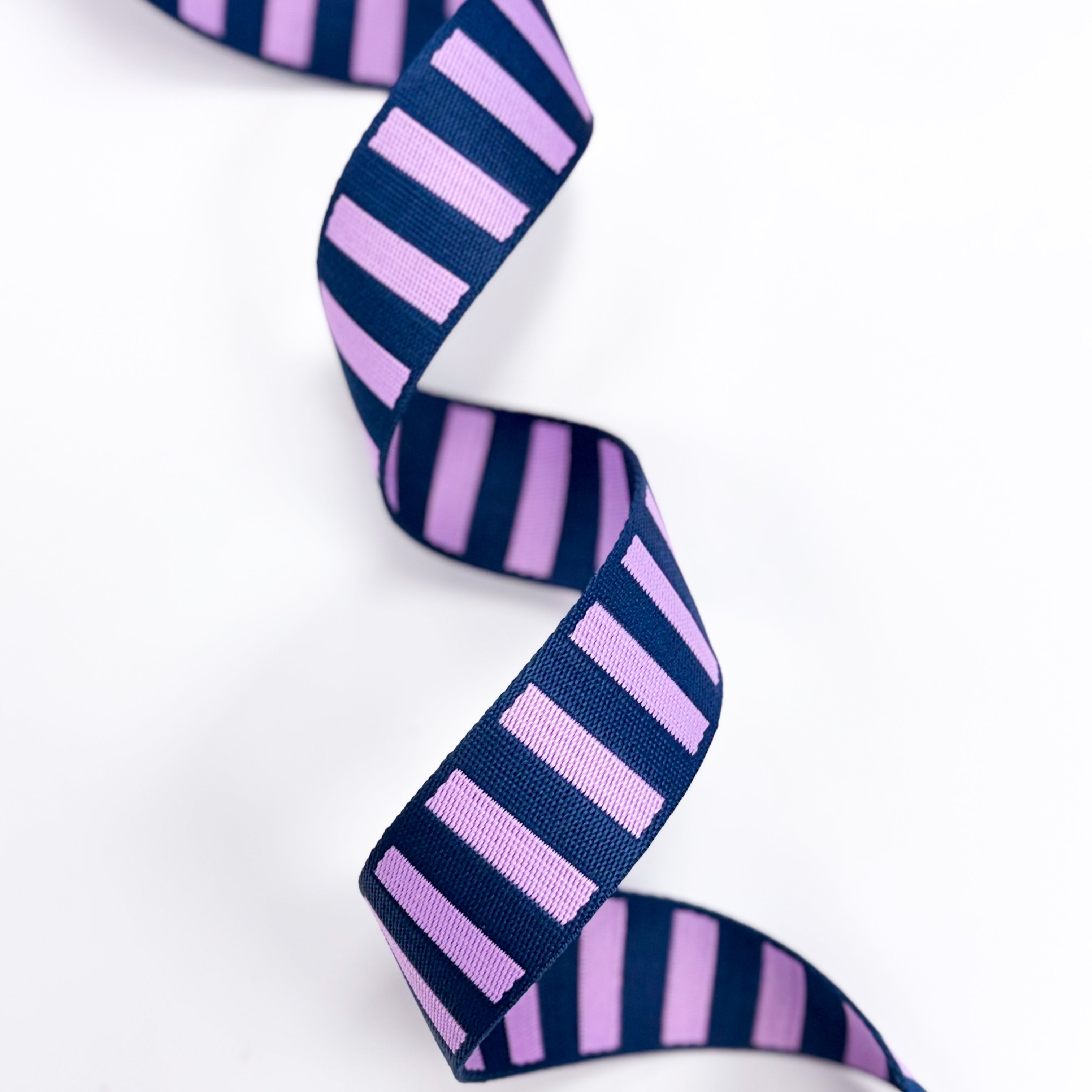 Bold Stripe 1 -1/2" Jacquard Webbing - Navy / Peony