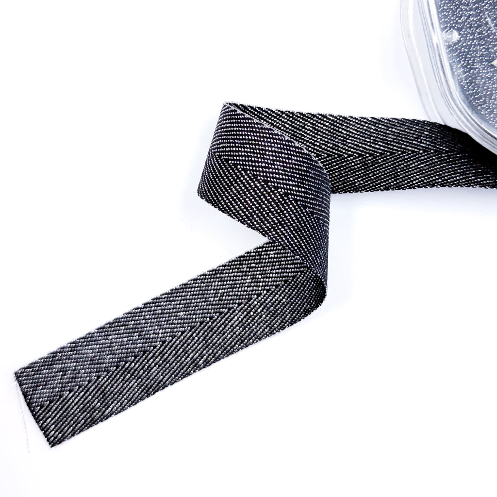 Sparkle Metallic Twill Ribbon - 1" - Black (col. 14)