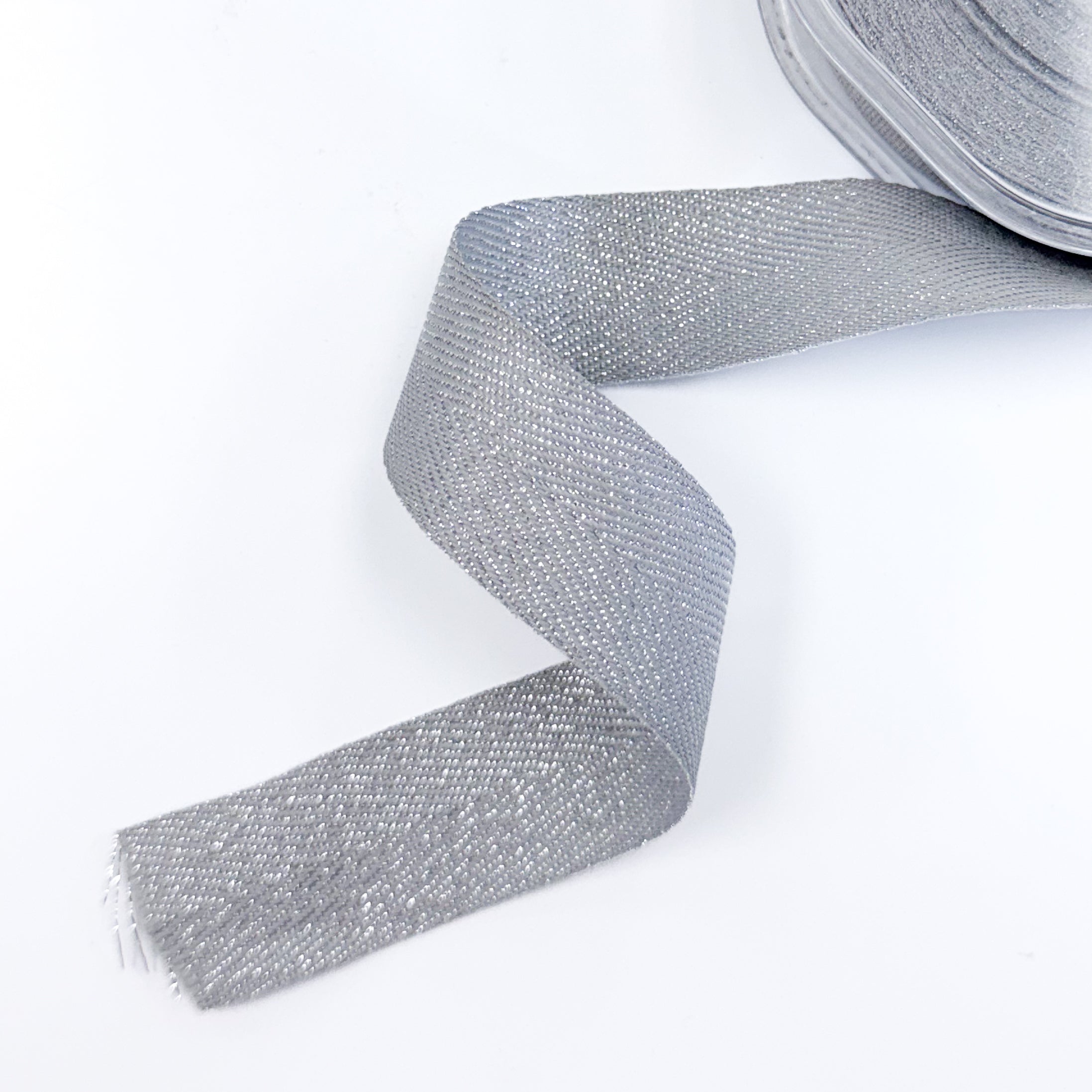 Sparkle Metallic Twill Ribbon - 1" - Silver (col. 2)