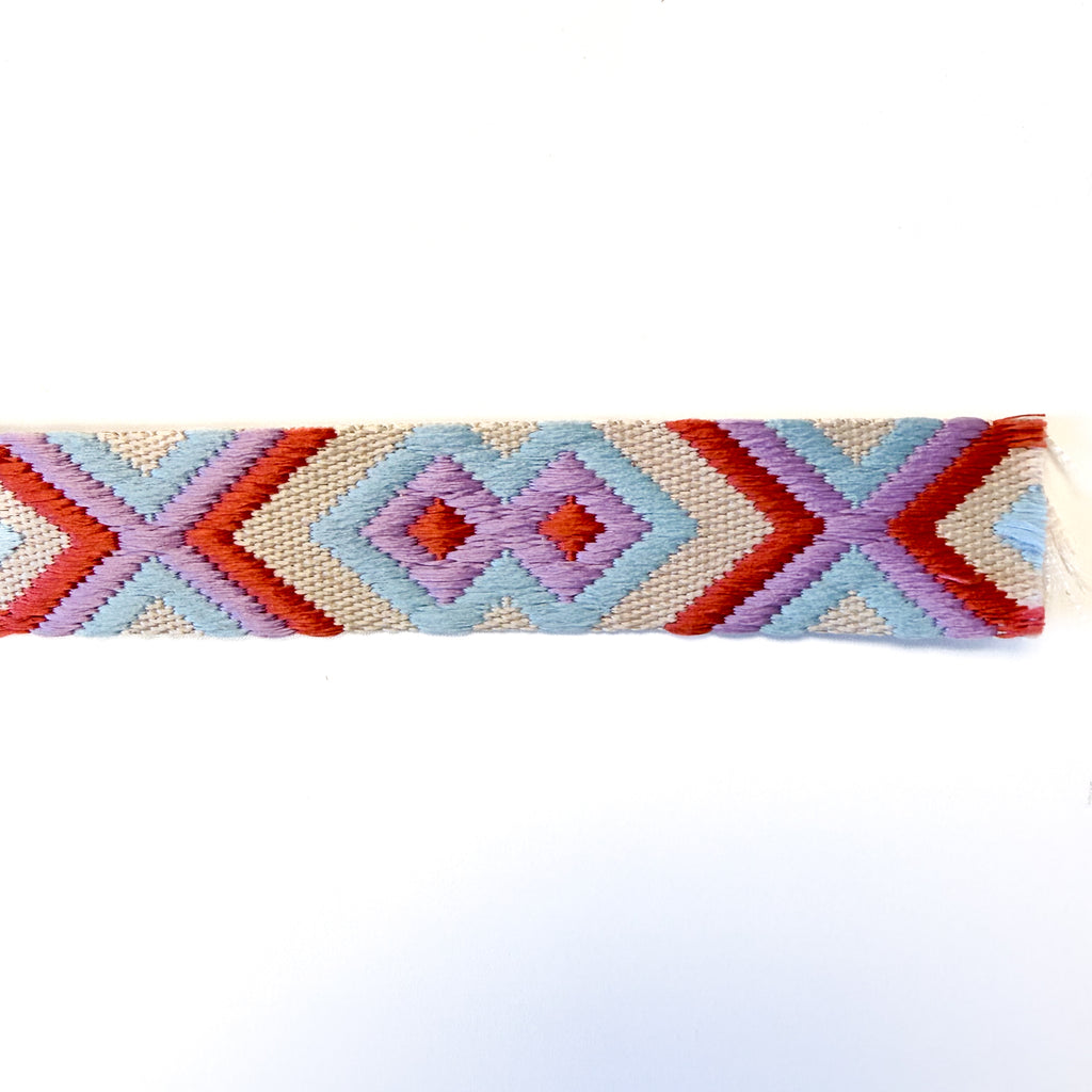 Ethnic Style Jacquard Webbing - 1-1/2" -Coral/Blue/Lavender