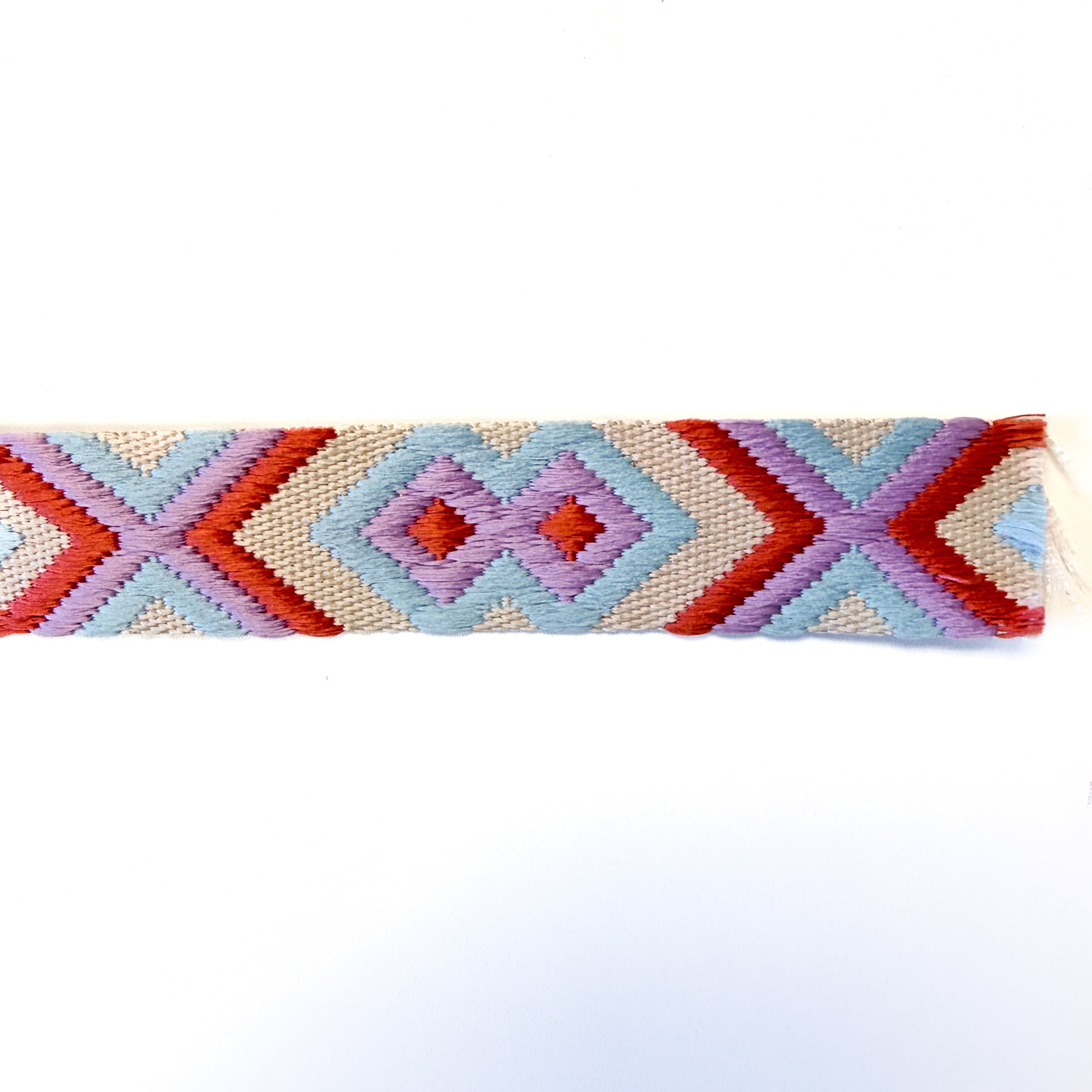 Ethnic Style Jacquard Webbing - 1-1/2" -Coral/Blue/Lavender