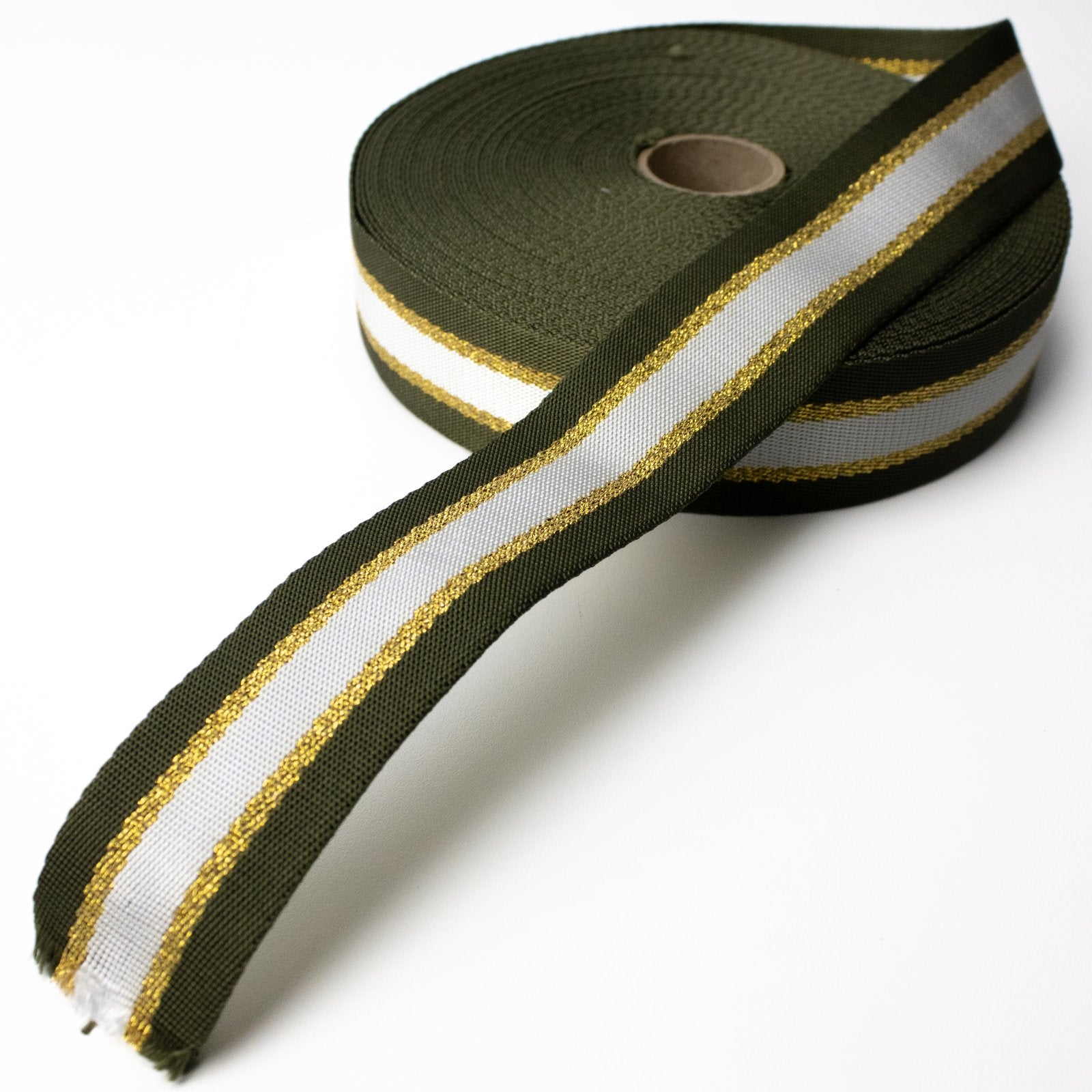 Polyester Webbing - 1-1/2" Wide - Striped Metallic - Olive