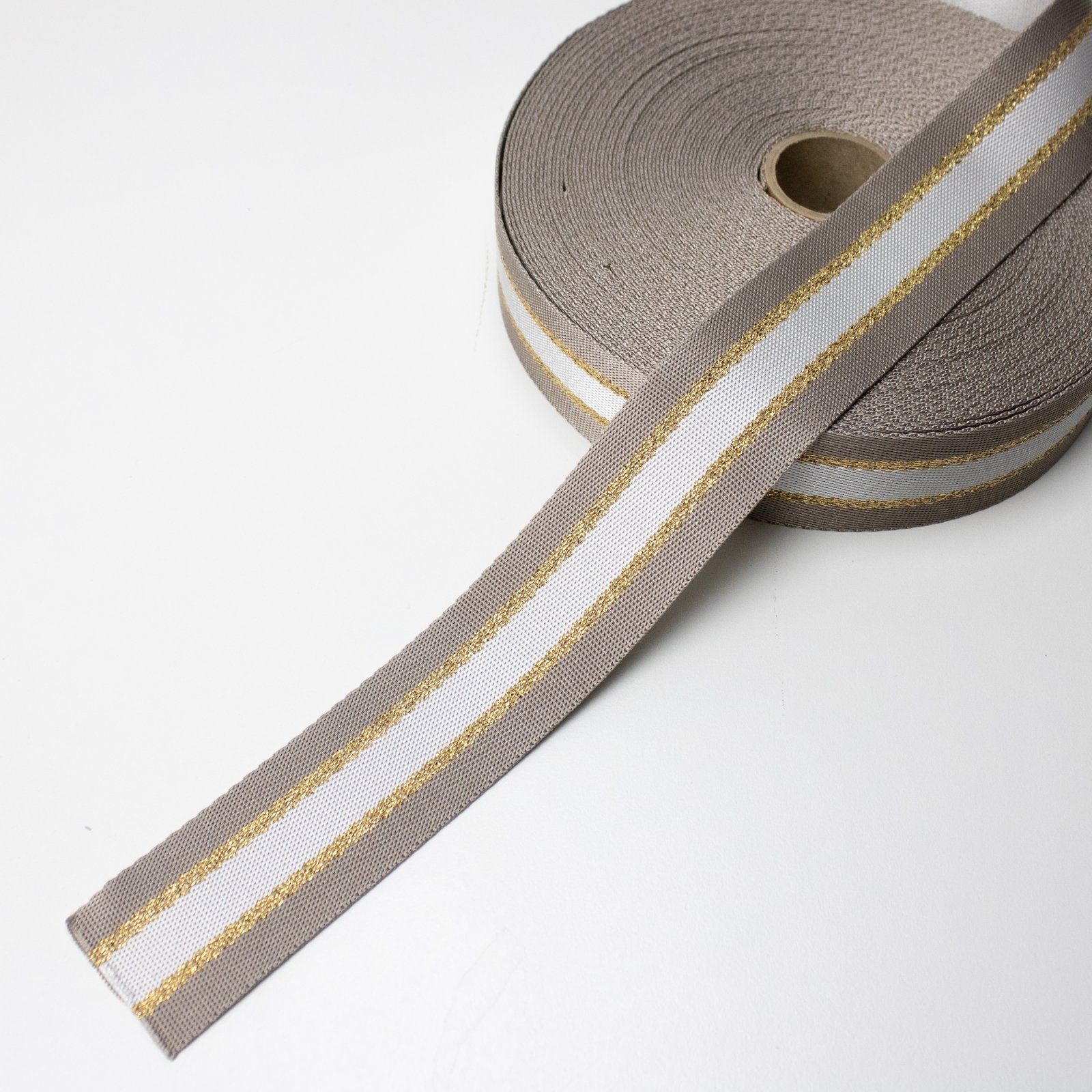 Polyester Webbing - 1-1/2" Wide - Striped Metallic - Natural