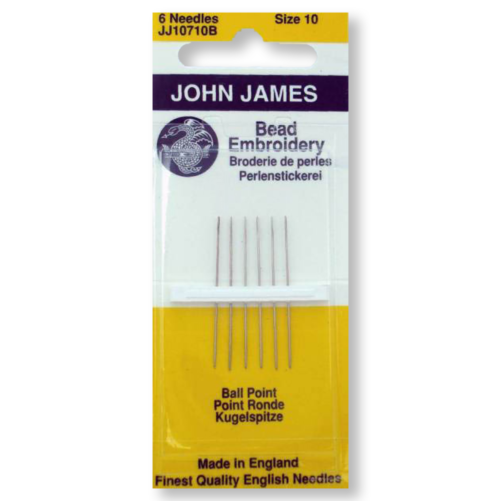John James Ball Point Bead Embroidery Needle Size 10  6ct