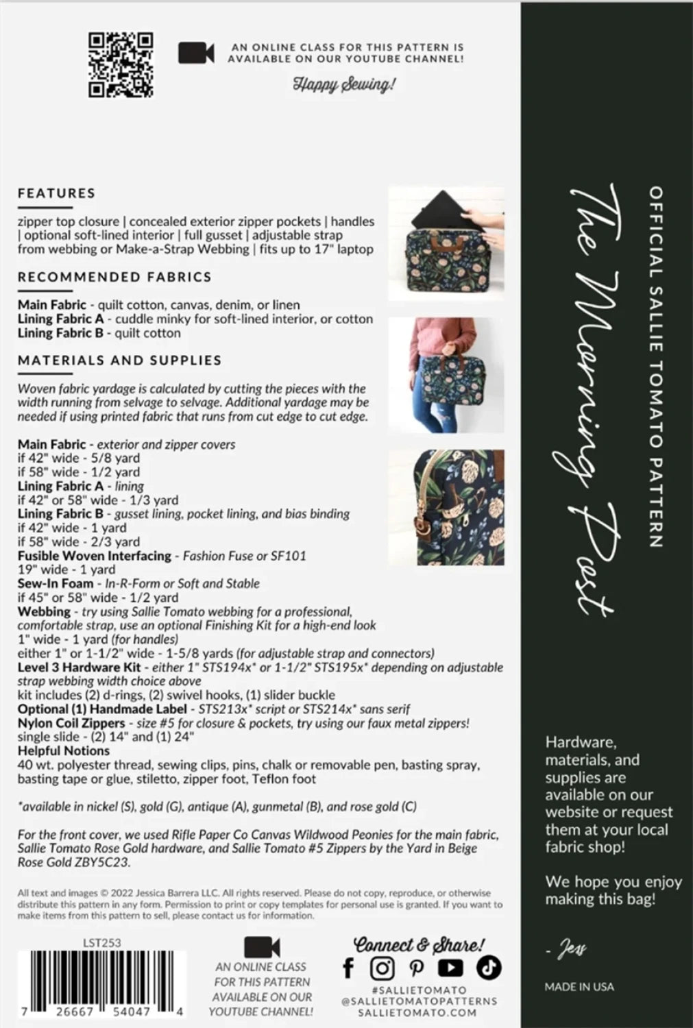 Sallie Tomato - The Morning Post Laptop Bag Pattern