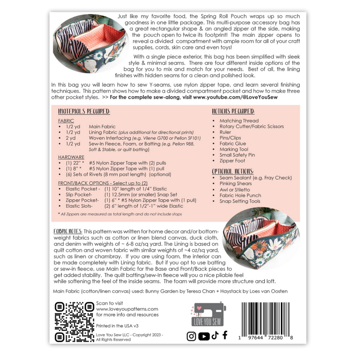 Love You Sew - Spring Roll Pouch Pattern
