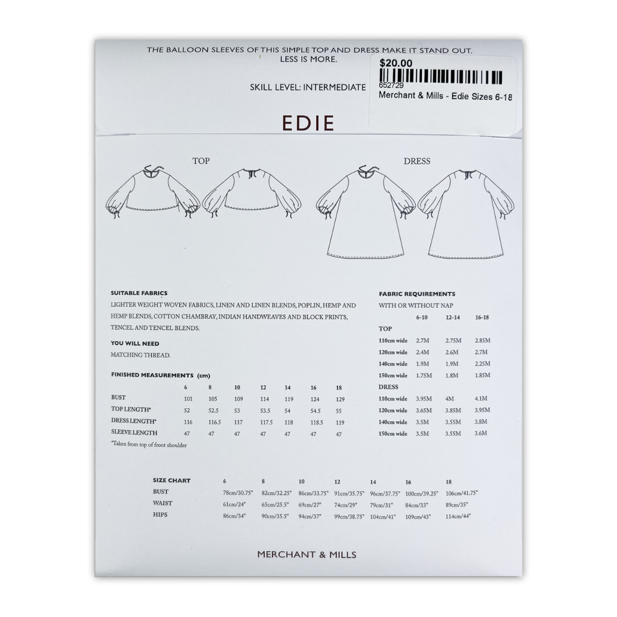 Merchant & Mills - Edie Sizes 6-18