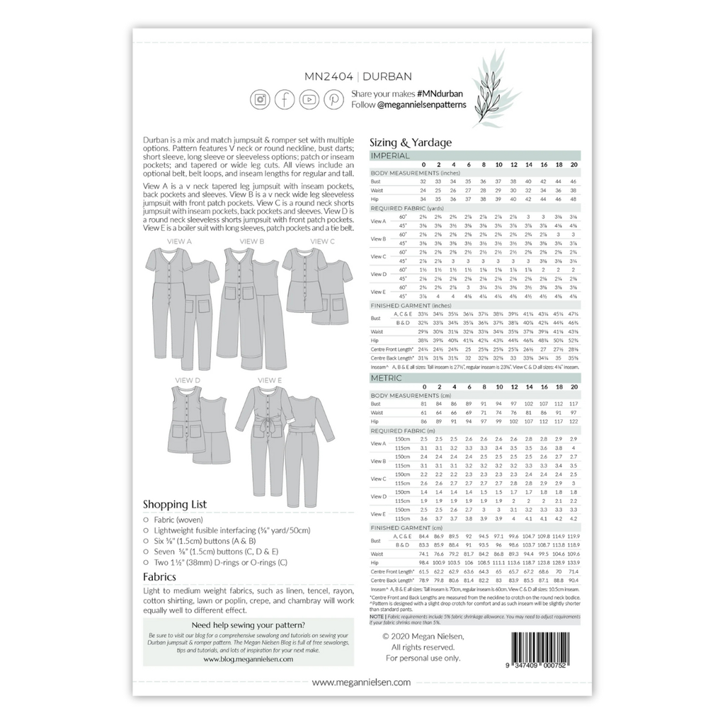 Megan Nielsen Patterns - Durban Jumpsuit & Romper