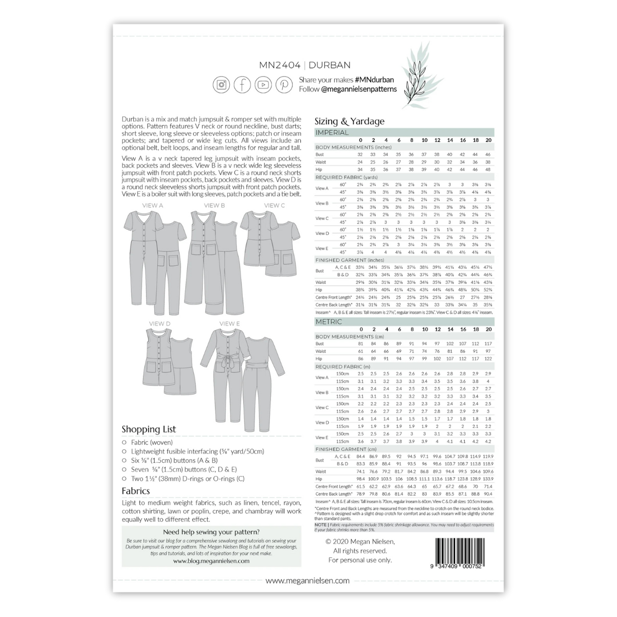 Megan Nielsen Patterns - Durban Jumpsuit & Romper