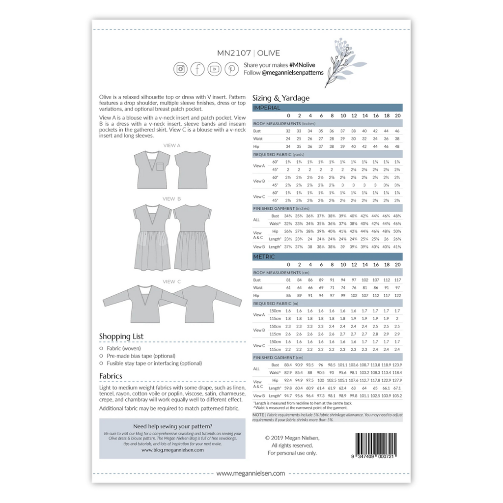 Megan Nielsen Patterns - Olive Dress & Top
