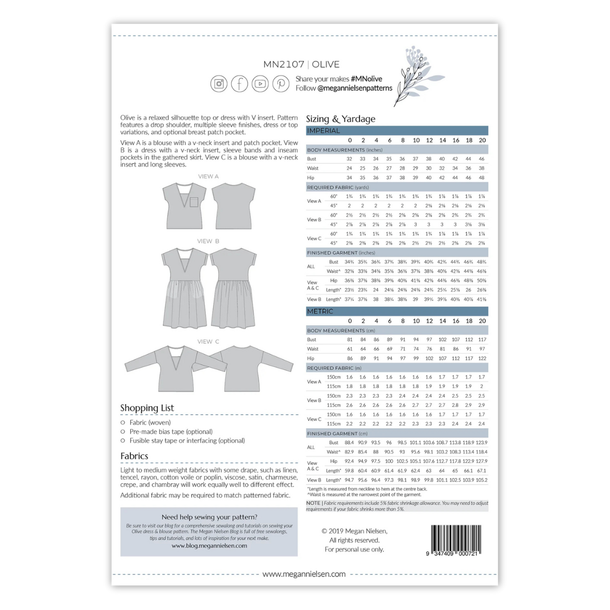 Megan Nielsen Patterns - Olive Dress & Top