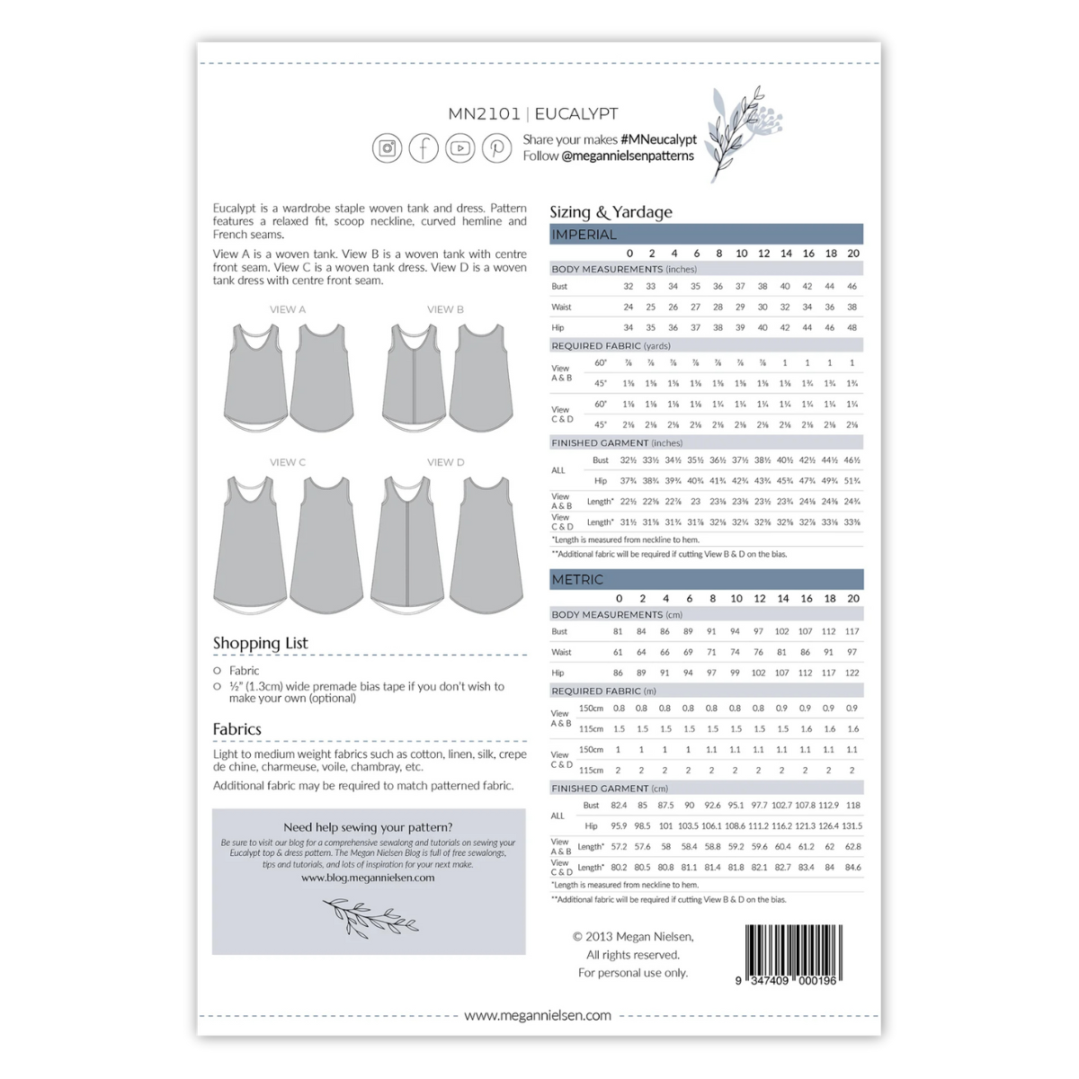 Megan Nielsen Patterns - Eucalypt Woven Tank & Dress